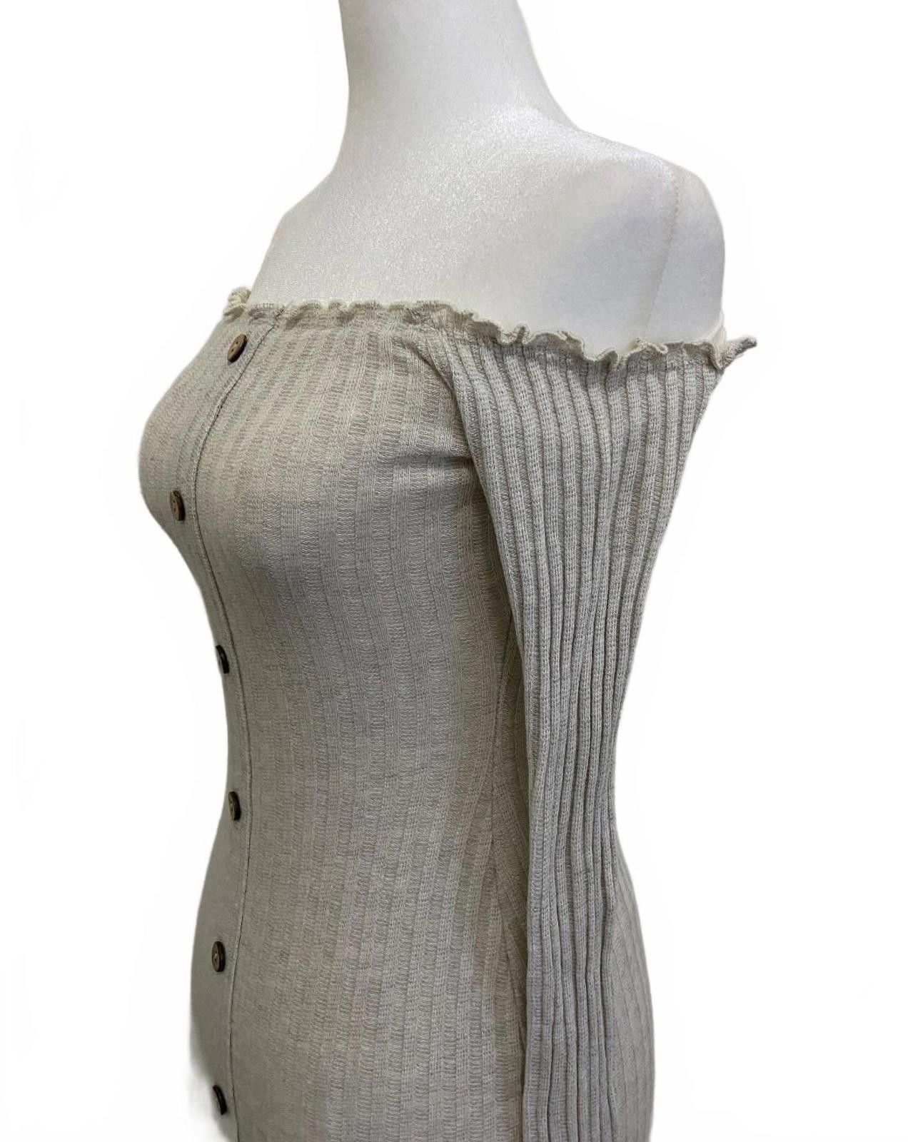 Fashion Nova FASHION NOVA Off-shoulder Knit Minidress in Beige (SMALL) Size S / US 4 / IT 40 - 5 Thumbnail