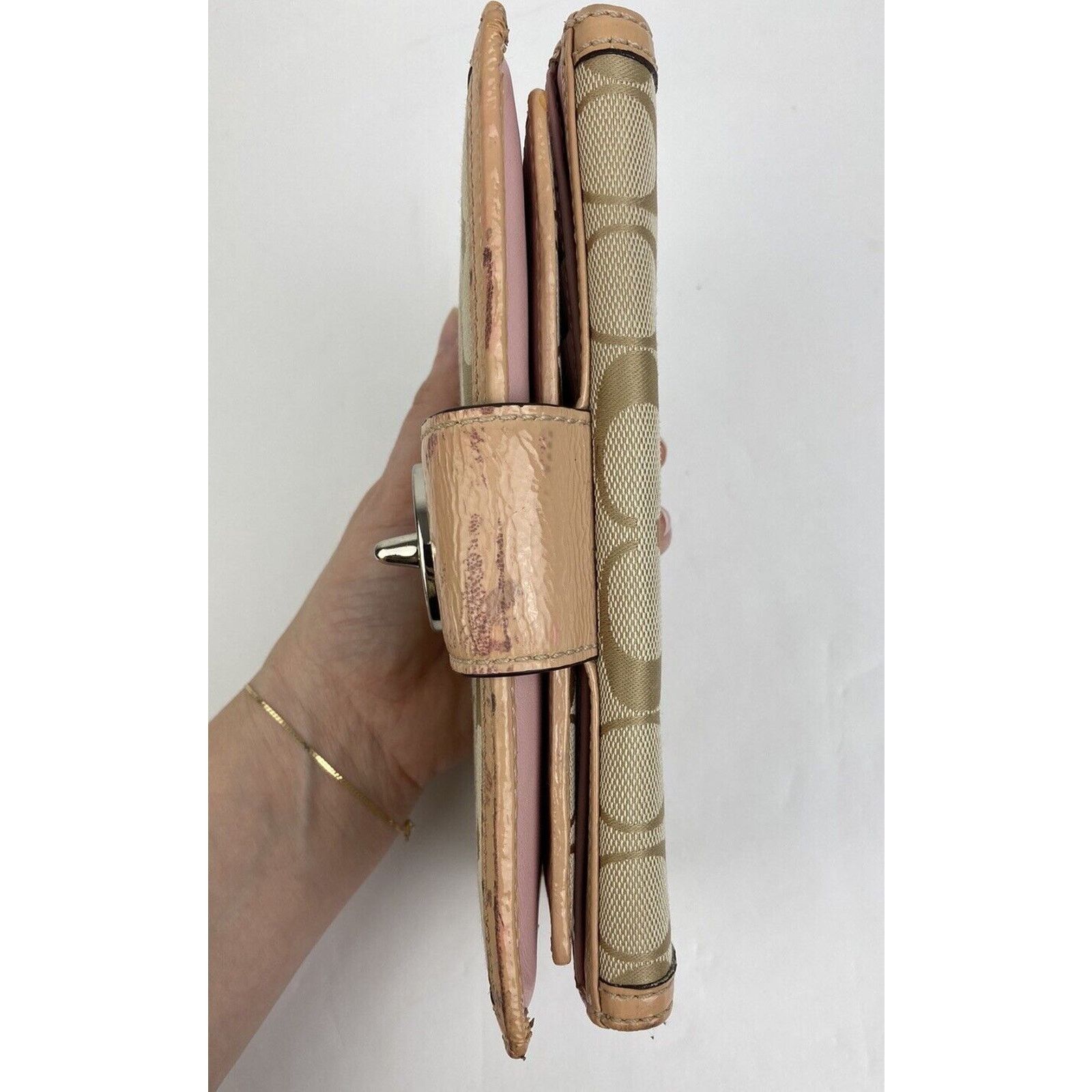 Coach Coach Turnlock Signature C Wallet Tan Pink Patent Leather Size ONE SIZE - 3 Thumbnail