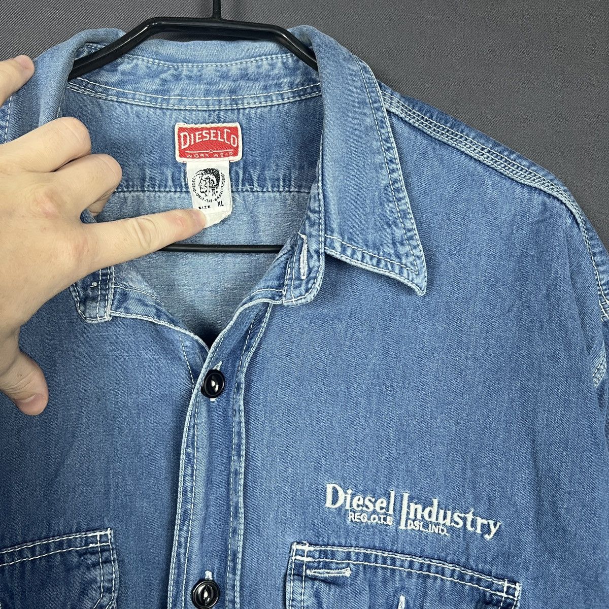 Diesel Vintage 90s Diesel Industry Denim Workwear Logo Shirt XL Size US XL / EU 56 / 4 - 2 Thumbnail