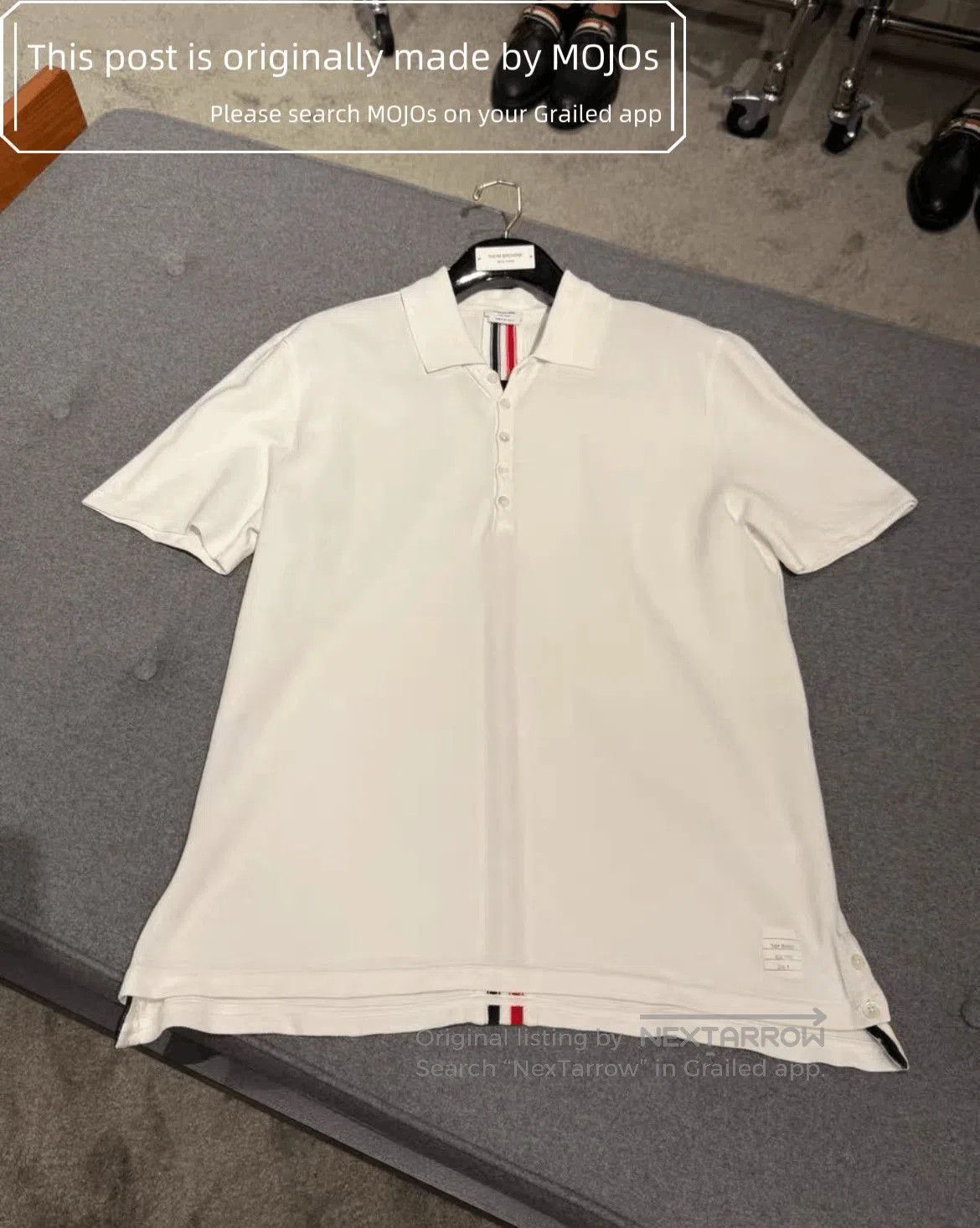 Thom Browne Sz 4 Thom Browne Back Triple Stripe White Polo. Size US XL / EU 56 / 4 - 3 Thumbnail