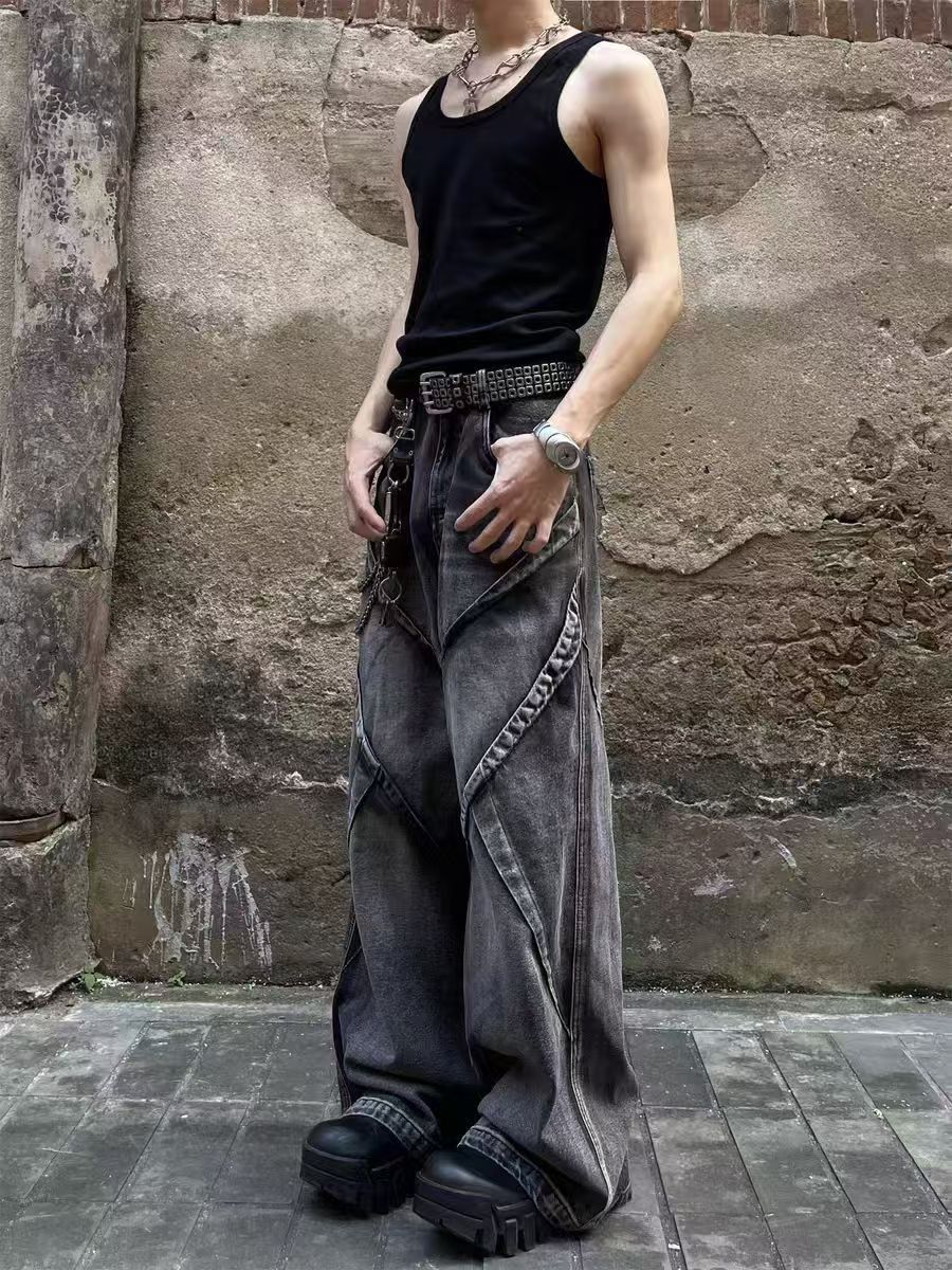 Japanese Brand × Jean Vintage Wash Deconstructed Spliced Wide Leg Jeans Size US 30 / EU 46 - 4 Thumbnail