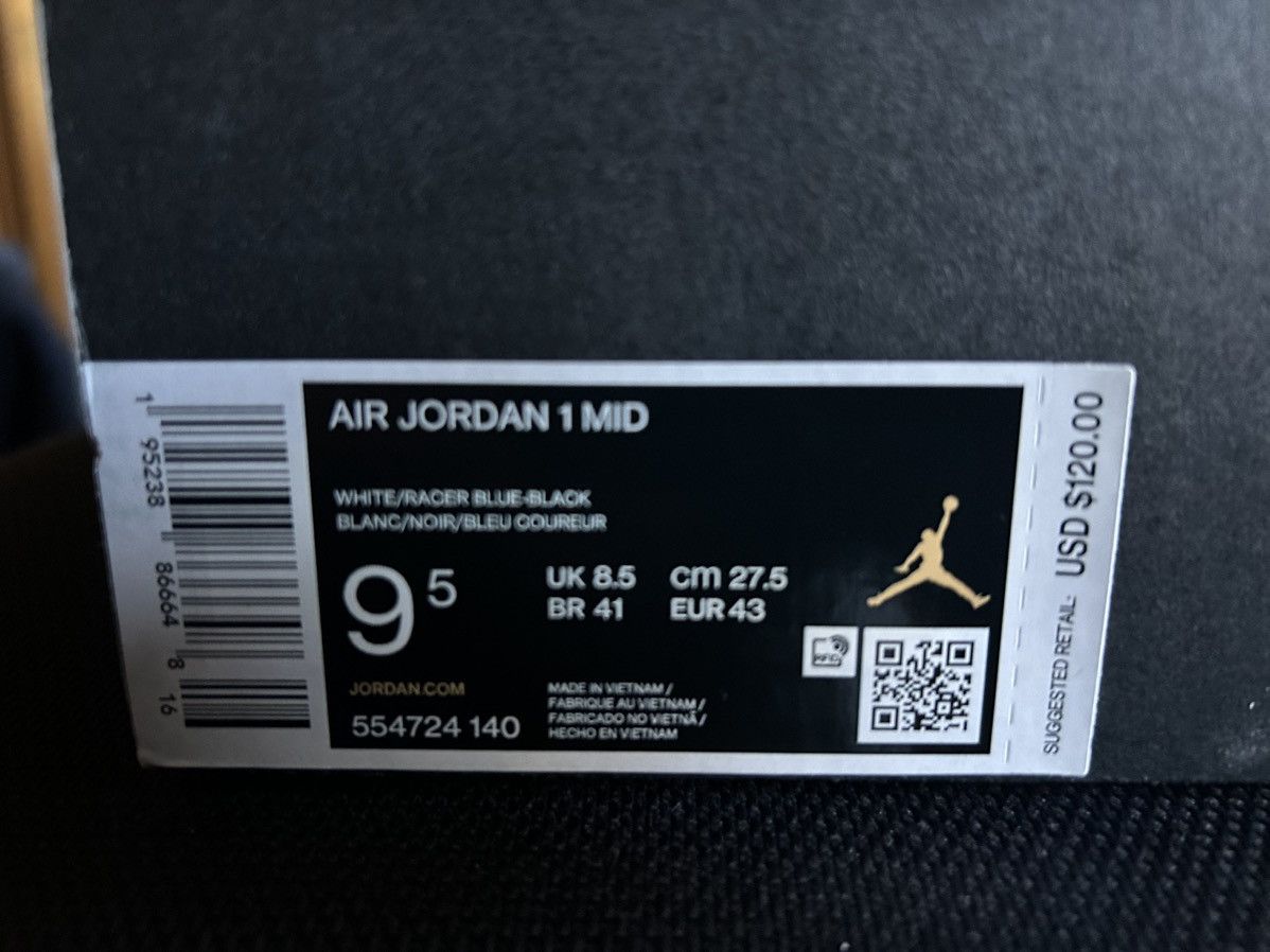 Jordan Brand × Nike Air Jordan 1 Mid White/Racer Blue - Black Men’s 9.5 Size US 9.5 / EU 42-43 - 5 Thumbnail