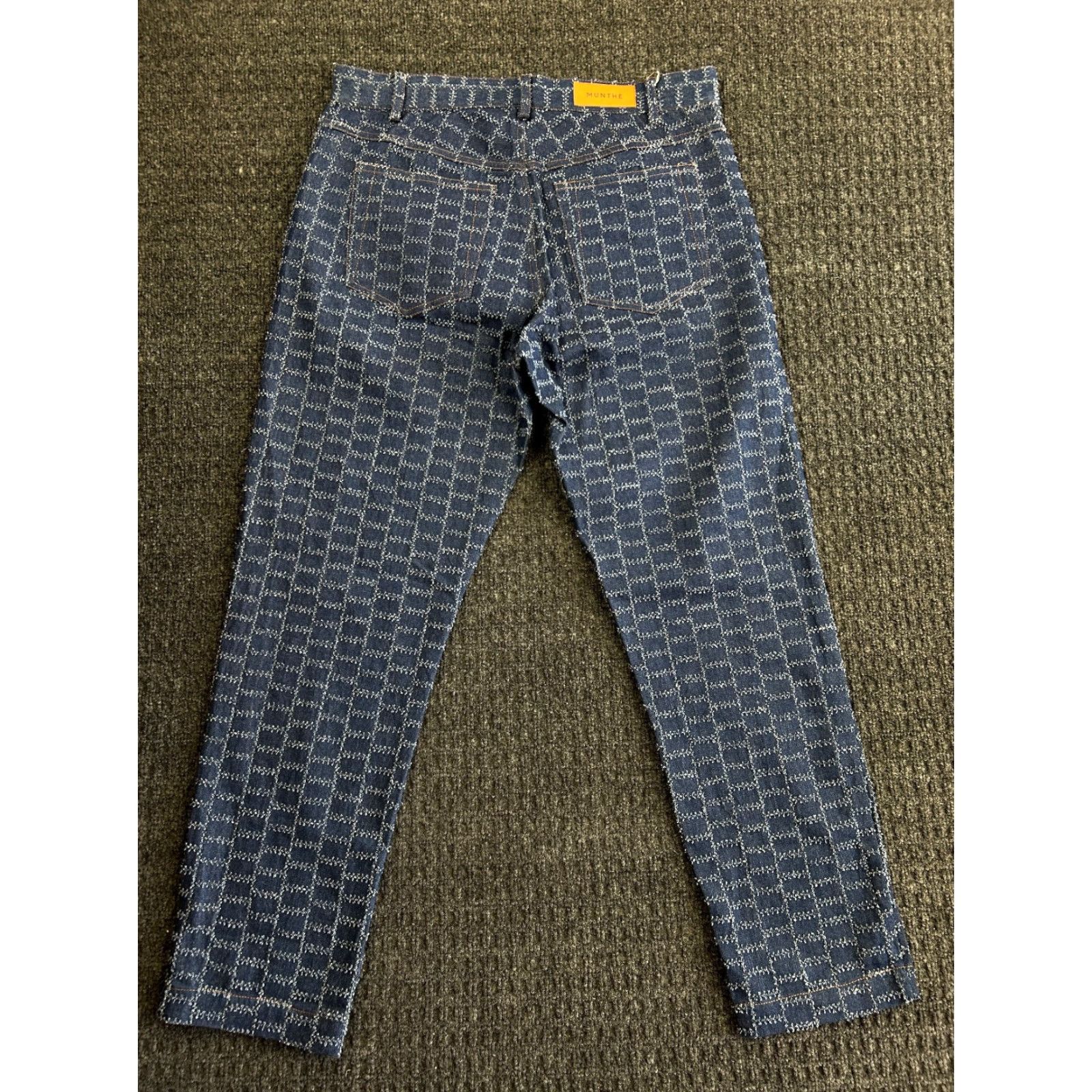 MUNTHE Munthe Jeans Women’s Denim Pants 10 US 40 EU Blue Checkered Cross Stitched Straight Zip Cotton Denim Size 32" / US 10 / IT 46 - 2 Thumbnail
