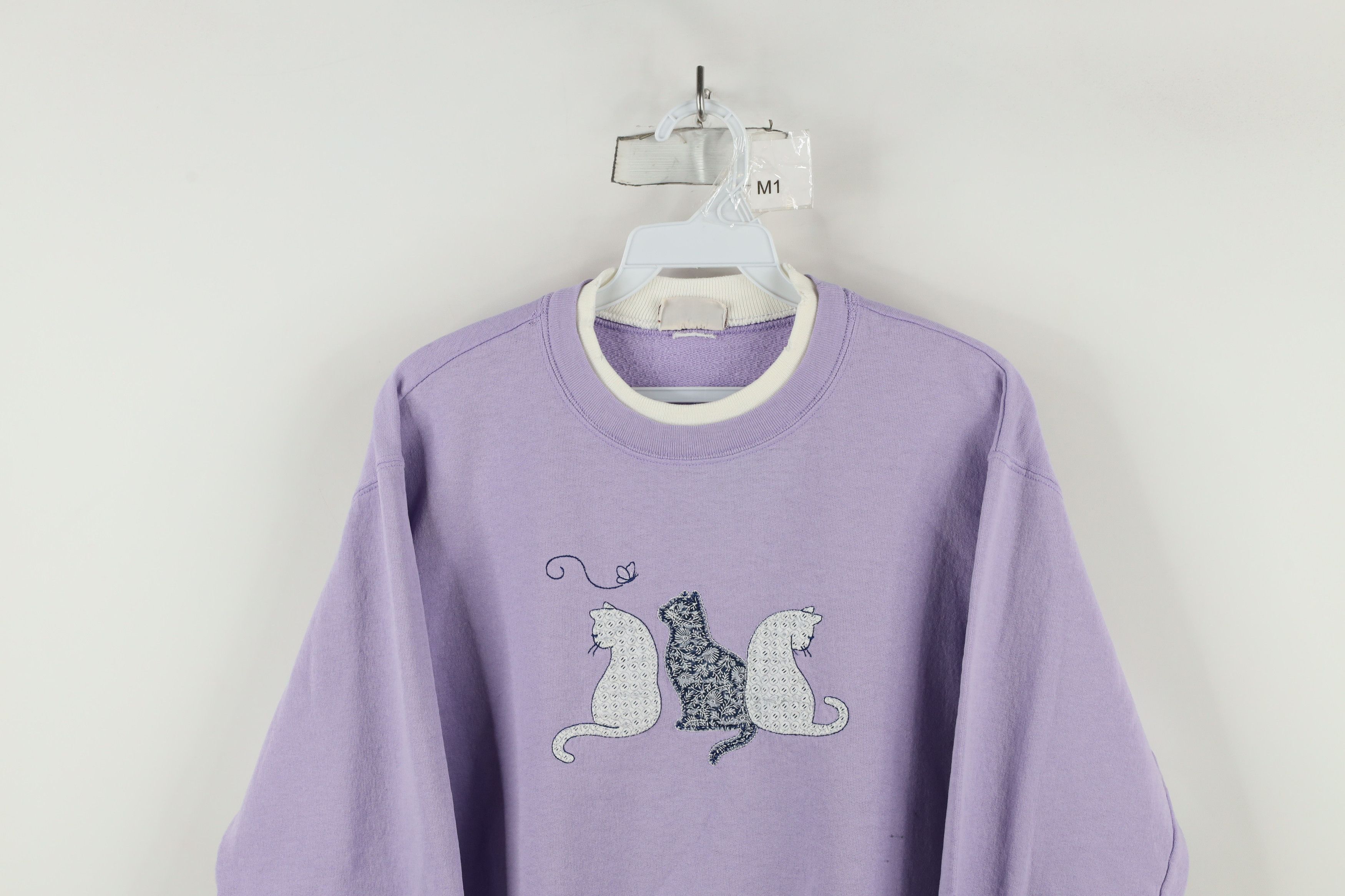 Vintage Vintage 90s Quilt Patch Cat Kitten Butterfly Sweatshirt Size M / US 6-8 / IT 42-44 - 2 Thumbnail