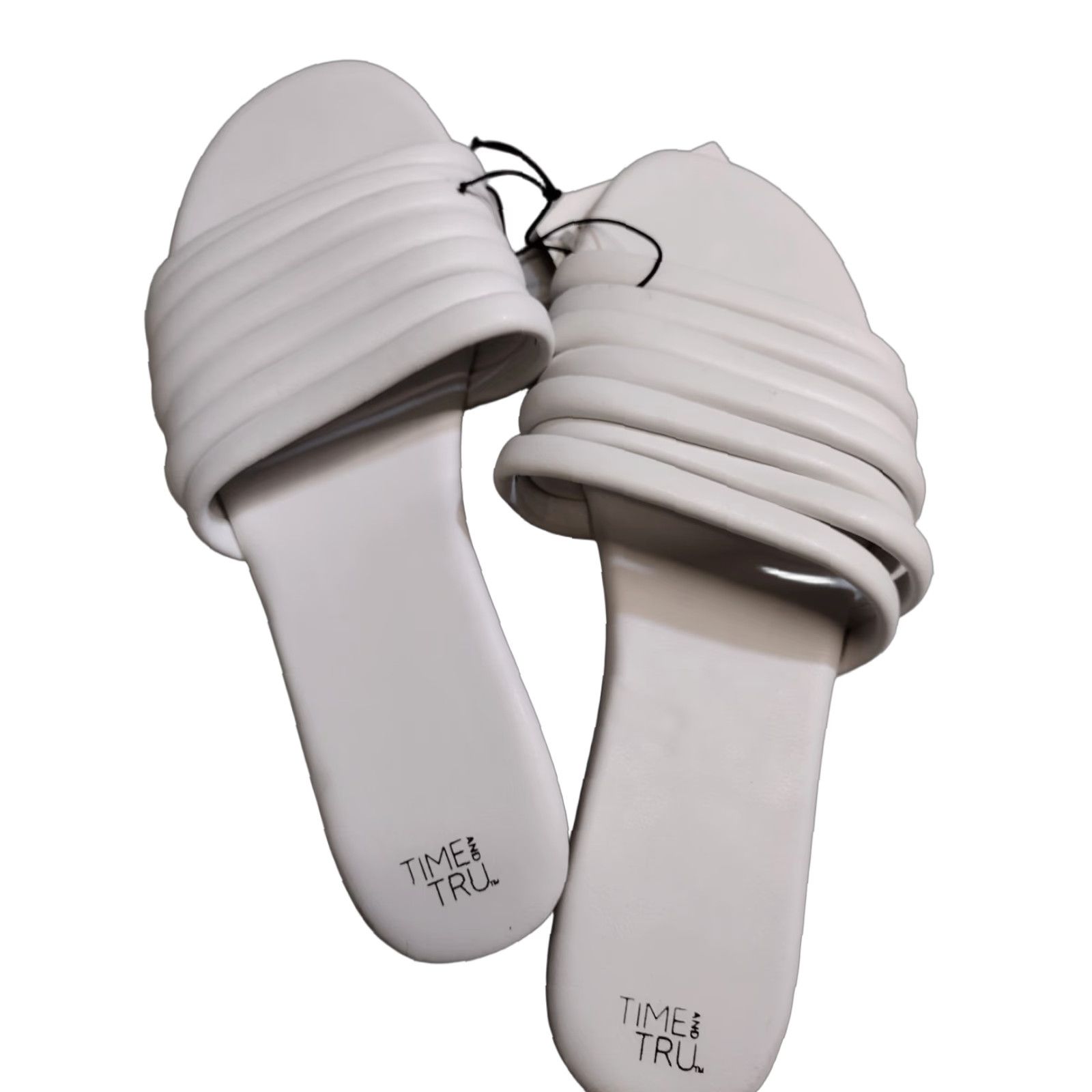 Vintage Time And Tru Women White Multi-Band Slide Flat Sandals Memory Foam Size 11 Size US 11 / IT 41 - 1 Thumbnail