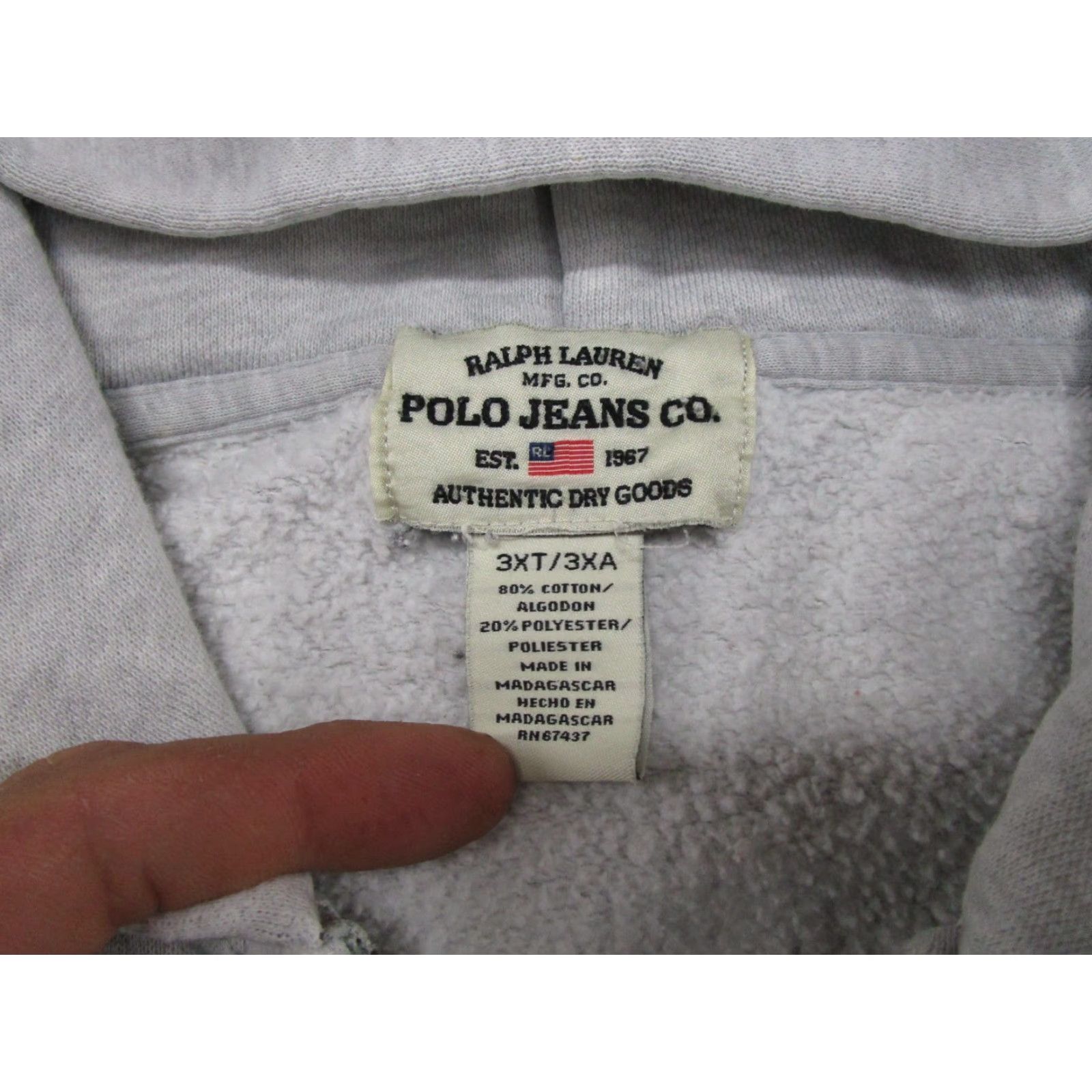 Polo Ralph Lauren VINTAGE Polo Ralph Lauren Polo Jeans Co Hoodie 3XLT Gray Embroidered Logo Zipper Full Zip Mens Shirt Size US XXL / EU 58 / 5 - 3 Thumbnail