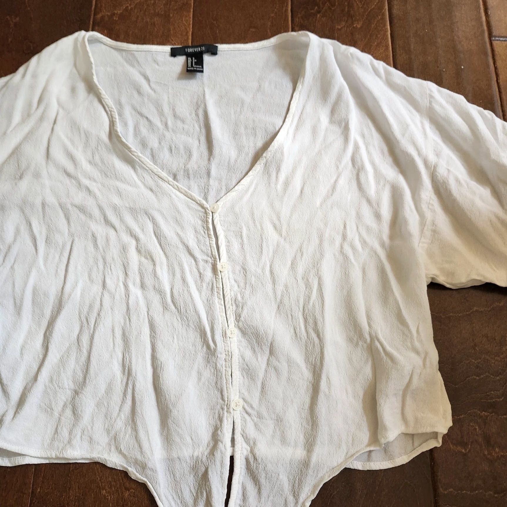 H&M H&M Women's White Front Tie Top - Size S, Short Sleeve, Regular Fit, Rayon Blouse, Casual Party/Cocktail, All Seasons, Lightweight, Easy Care Size S / US 4 / IT 40 - 4 Thumbnail