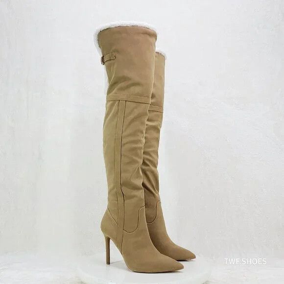 Other Cozy Craze Taupe Nubuck Over The Knee Fleece High Heel Thigh Size US 10 / IT 40 - 2 Thumbnail
