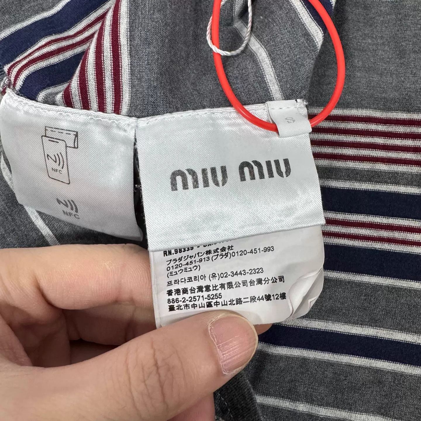 Miu Miu MIU MIU logo gray blue colorblock stripe pocket LS tee Size S / US 4 / IT 40 - 8 Thumbnail