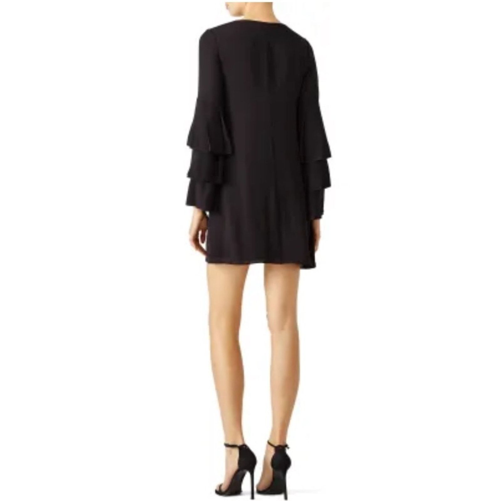 Bailey 44 Black Cocktail Dress Silk Bell Tiered Ruffle Sleeve Size M / US 6-8 / IT 42-44 - 4 Thumbnail