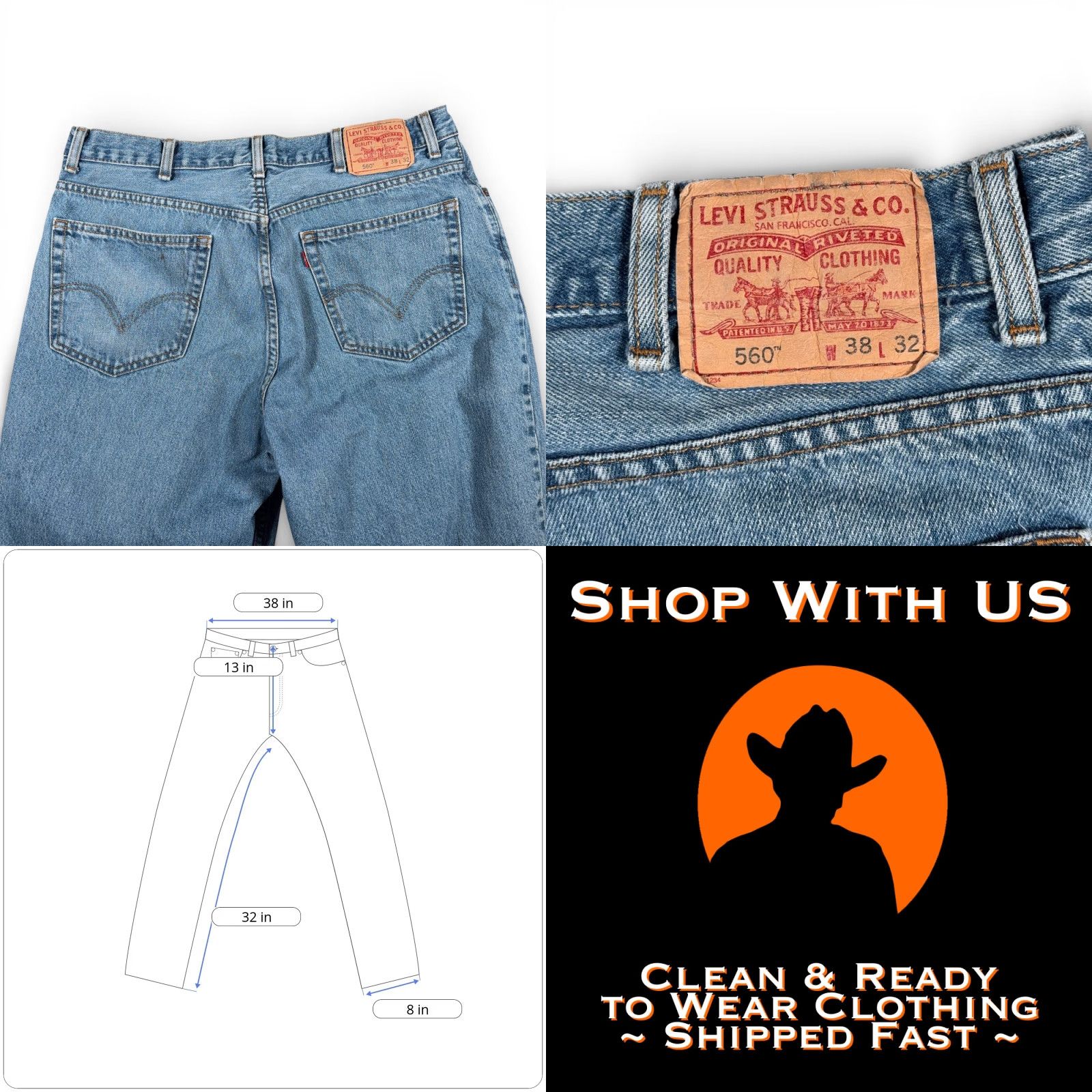 Levi's VINTAGE Levi's 560 Jeans Mens 38x32 Light Wash Comfort Fit Tapered 5-Pocket Denim Blue Size US 38 / EU 54 - 8 Thumbnail