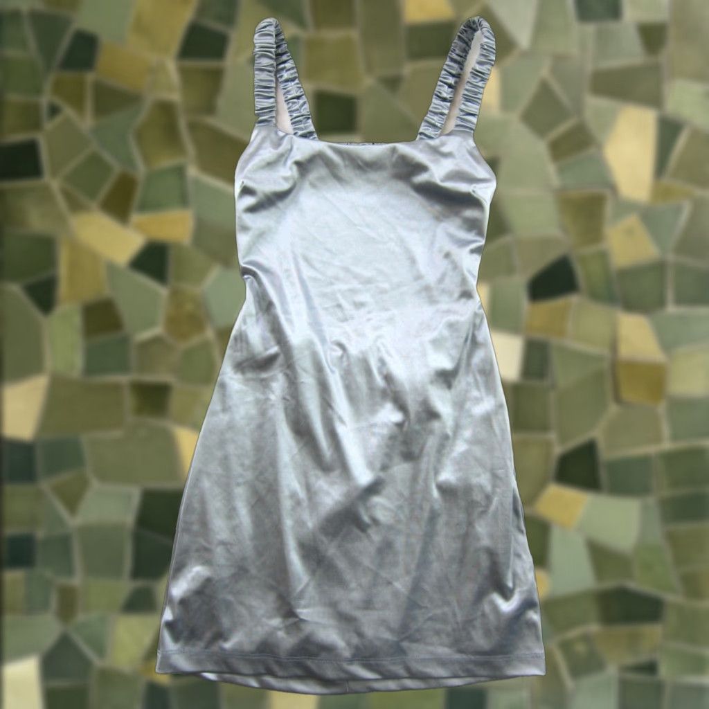 Vintage NWT B. Darlin Blue Satin Stretch Open Back Short Tank Dress Women Size 7/8 Size 28" / US 6 / IT 42 - 1 Thumbnail