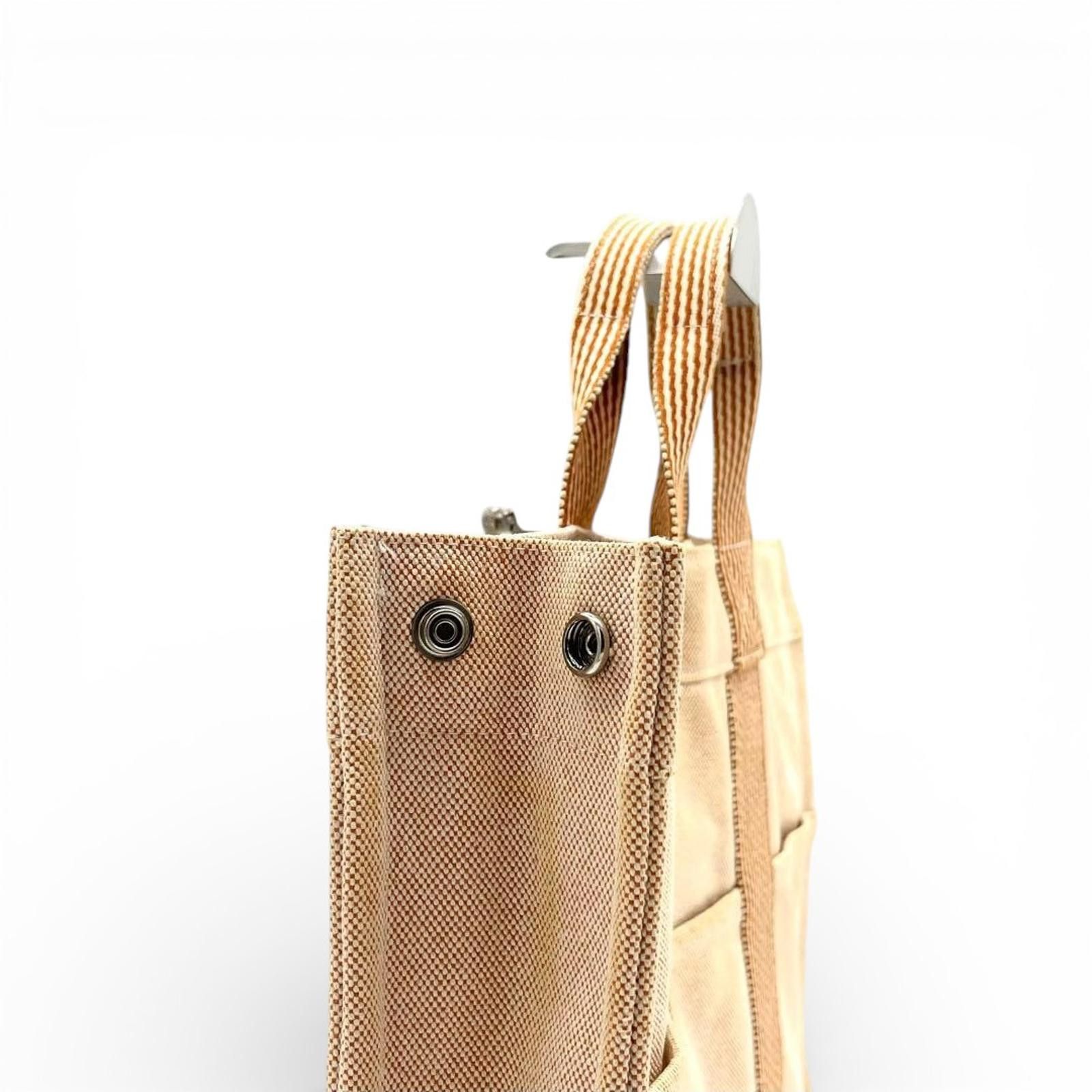 Hermes Hermès - Beige Canvas Tote Bag with Brown Striped Handles Size ONE SIZE - 5 Thumbnail