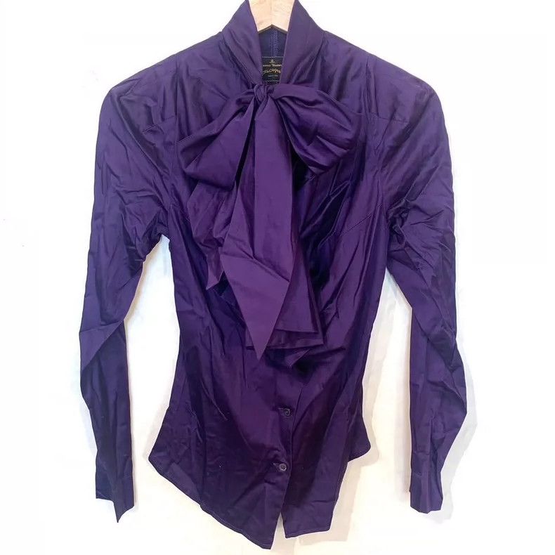 Vivienne Westwood Vivienne Westwood Purple ribbon ruffled collar waist top s Size S / US 4 / IT 40 - 1 Thumbnail