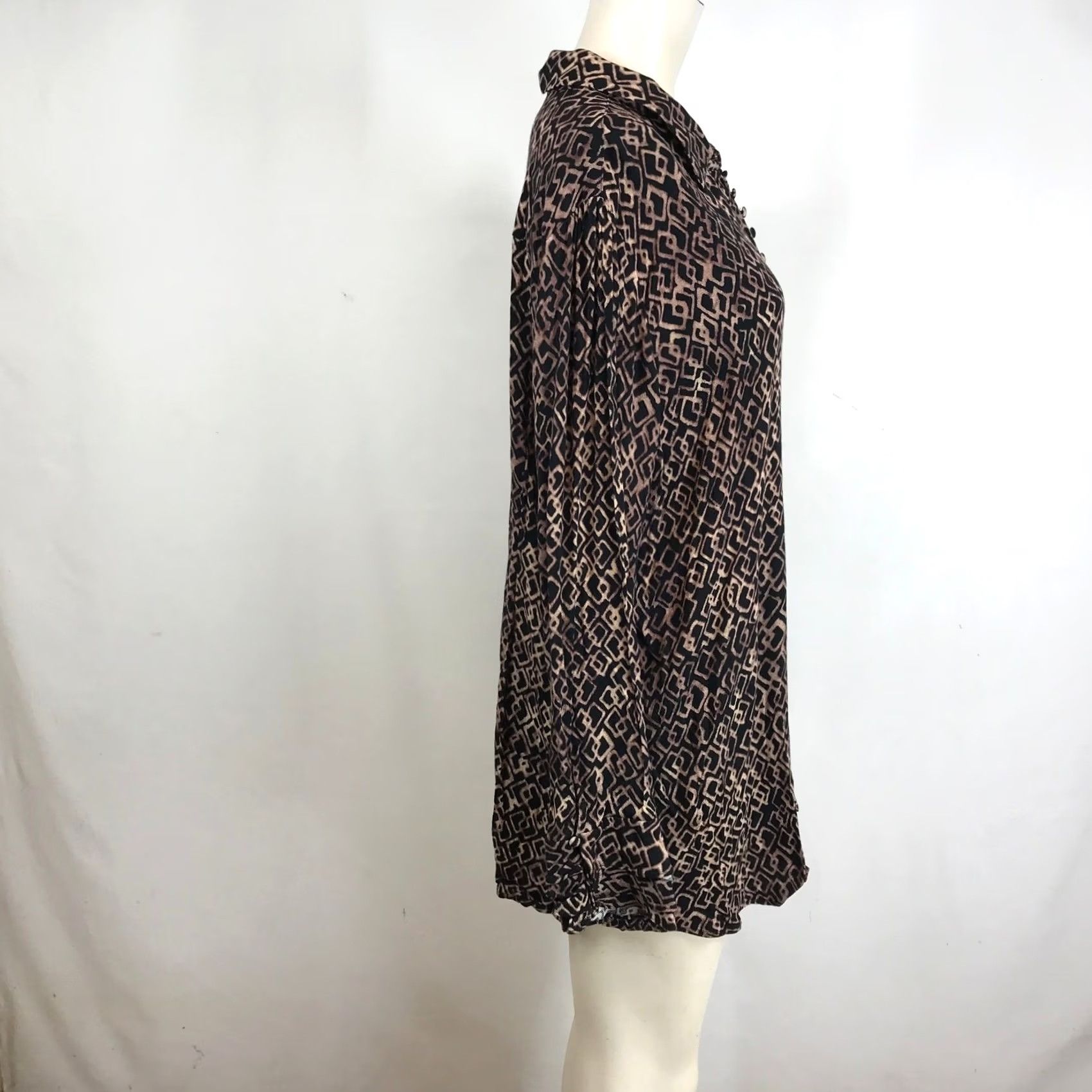 Soft Surroundings Soft Surroundings Womens 1X Black Tan Geometric Button Down Tunic Top Size XL / US 12-14 / IT 48-50 - 4 Thumbnail