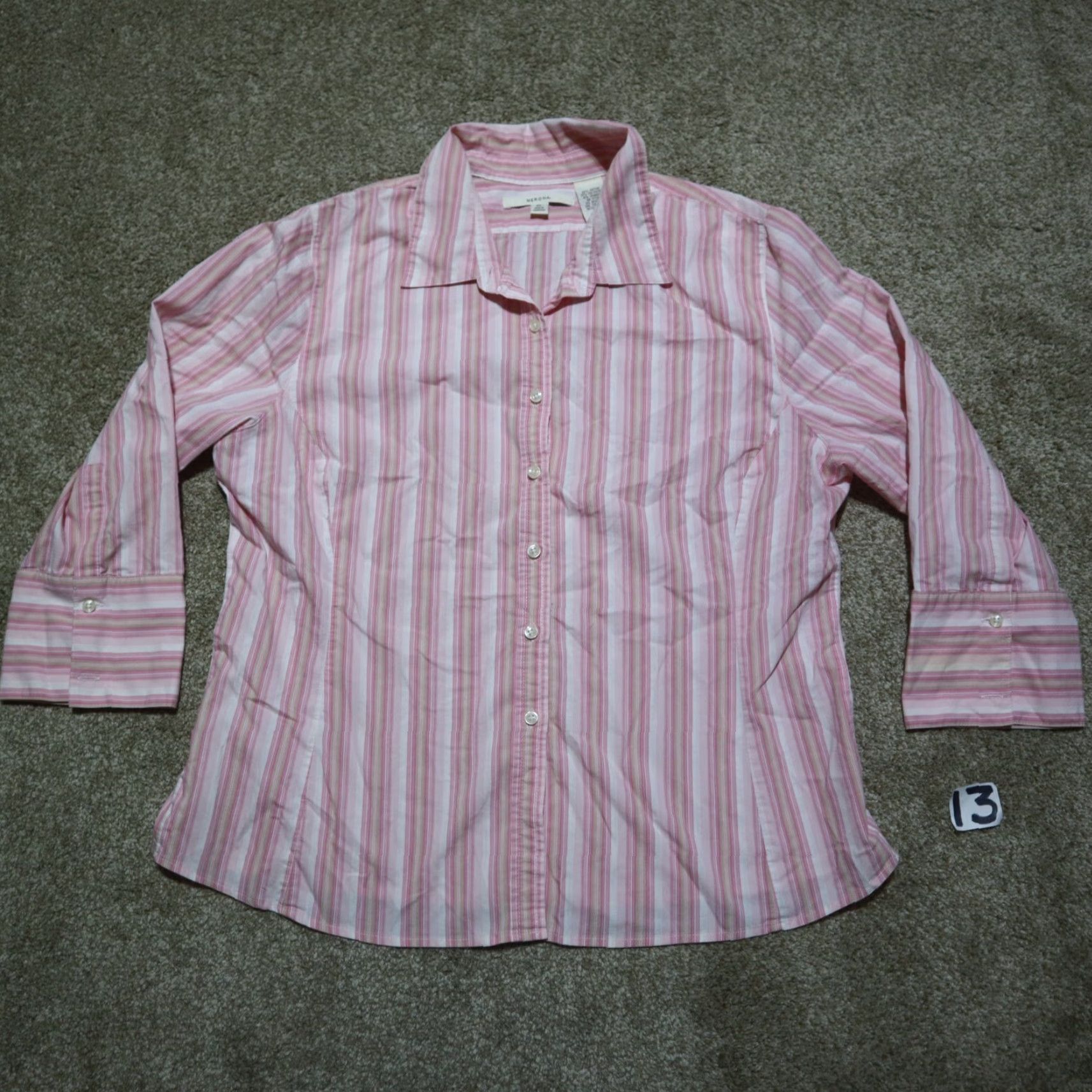 Merona Merona Shirt Pink Striped 3/4 Sleeve Button Up Women's XL Blouse Top Stretch Casual Size XL / US 12-14 / IT 48-50 - 2 Thumbnail