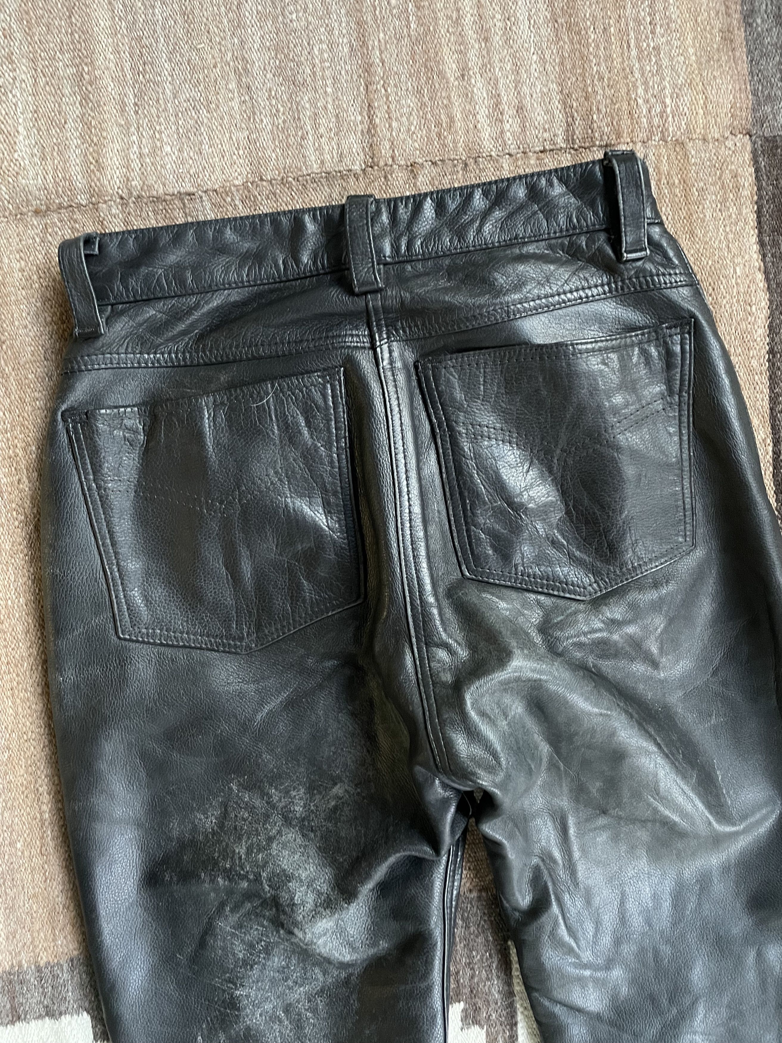 Leather Vintage Leather 90s Roadwear Biker Moto Pants 5652AC Size 29" - 4 Thumbnail