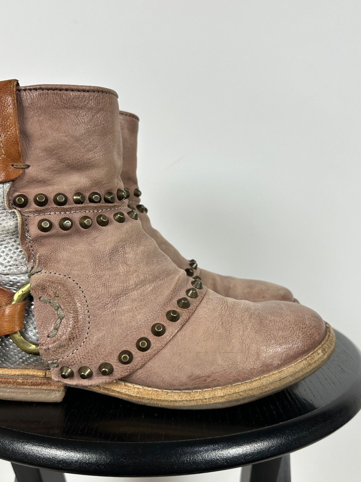 A.S.98 A.S.98. Leather Biker Ankle Studded Buckle Strap Boots Size US 6 / IT 36 - 14 Thumbnail