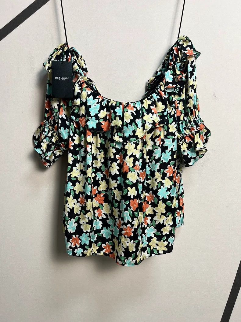 Saint Laurent Paris Saint Laurent Paris Saint Laurent Flower Off-shoulder Shor Size US L / EU 52-54 / 3 - 1 Thumbnail