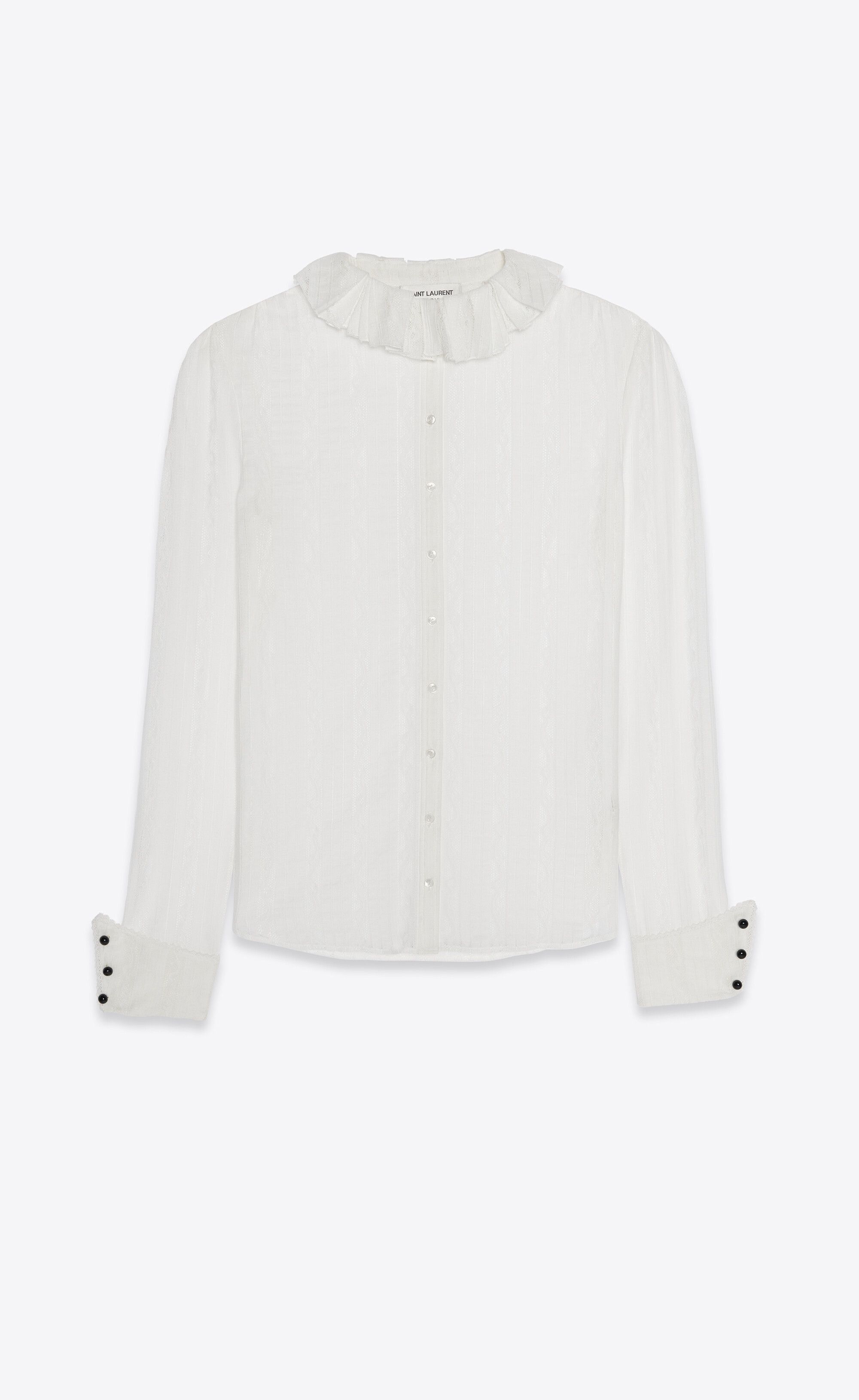 Saint Laurent Paris o1s1wg110225 691795 Buttoned Shirt in Lace in White Size US L / EU 52-54 / 3 - 1 Thumbnail