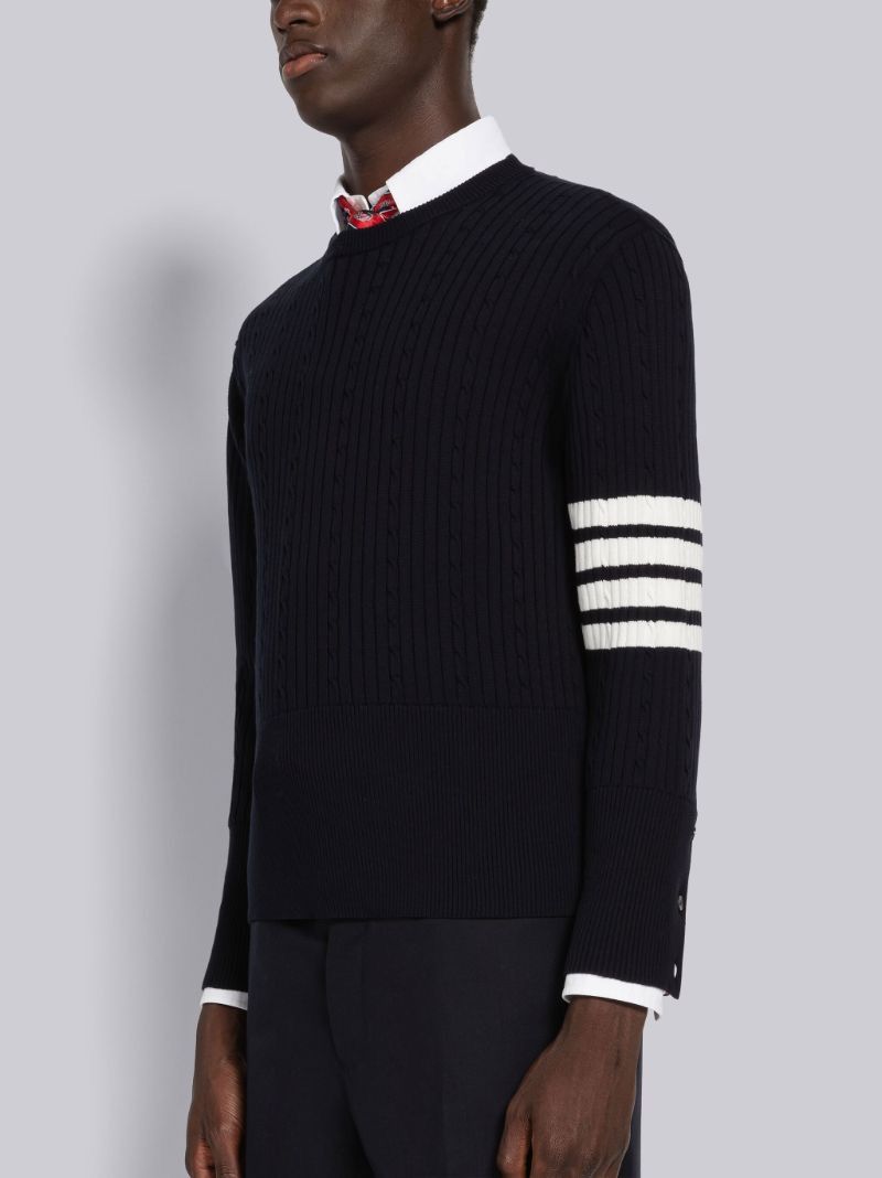 Thom Browne NAVY BABY CABLE RIB COTTON 4-BAR CREWNECK Size US S / EU 44-46 / 1 - 2 Thumbnail