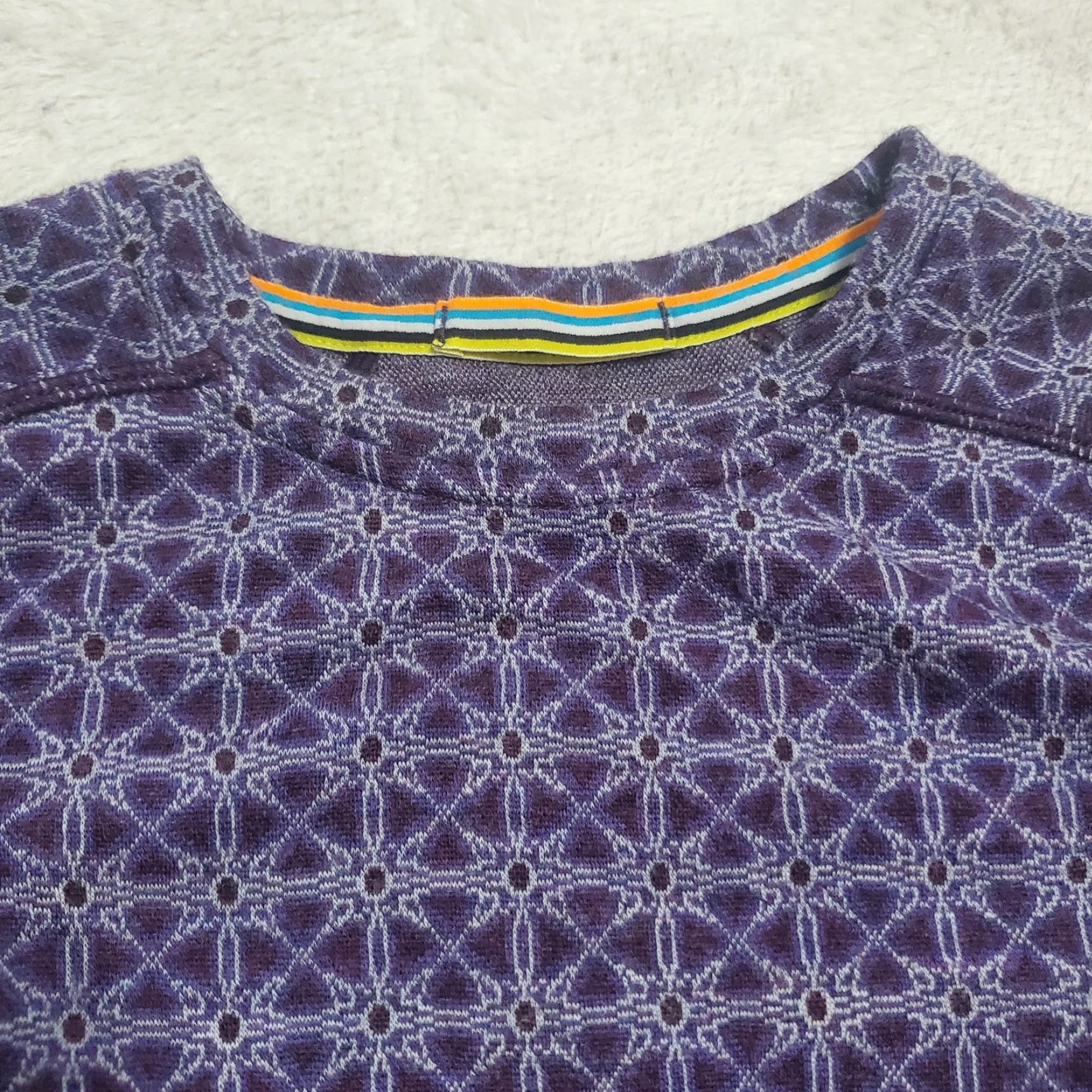 Smartwool VINTAGE SmartWool Base Layer Top Women XS Purple Geo Print 100% Merino Wool Long Sleeve Shirt Pullover Crew Neck Slim Womens Size XS / US 0-2 / IT 36-38 - 5 Thumbnail