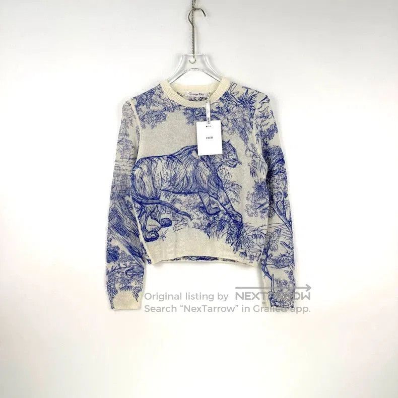 Dior Dior Blue White Embroidered Cashmere Sweater. Size US S / EU 44-46 / 1 - 3 Thumbnail