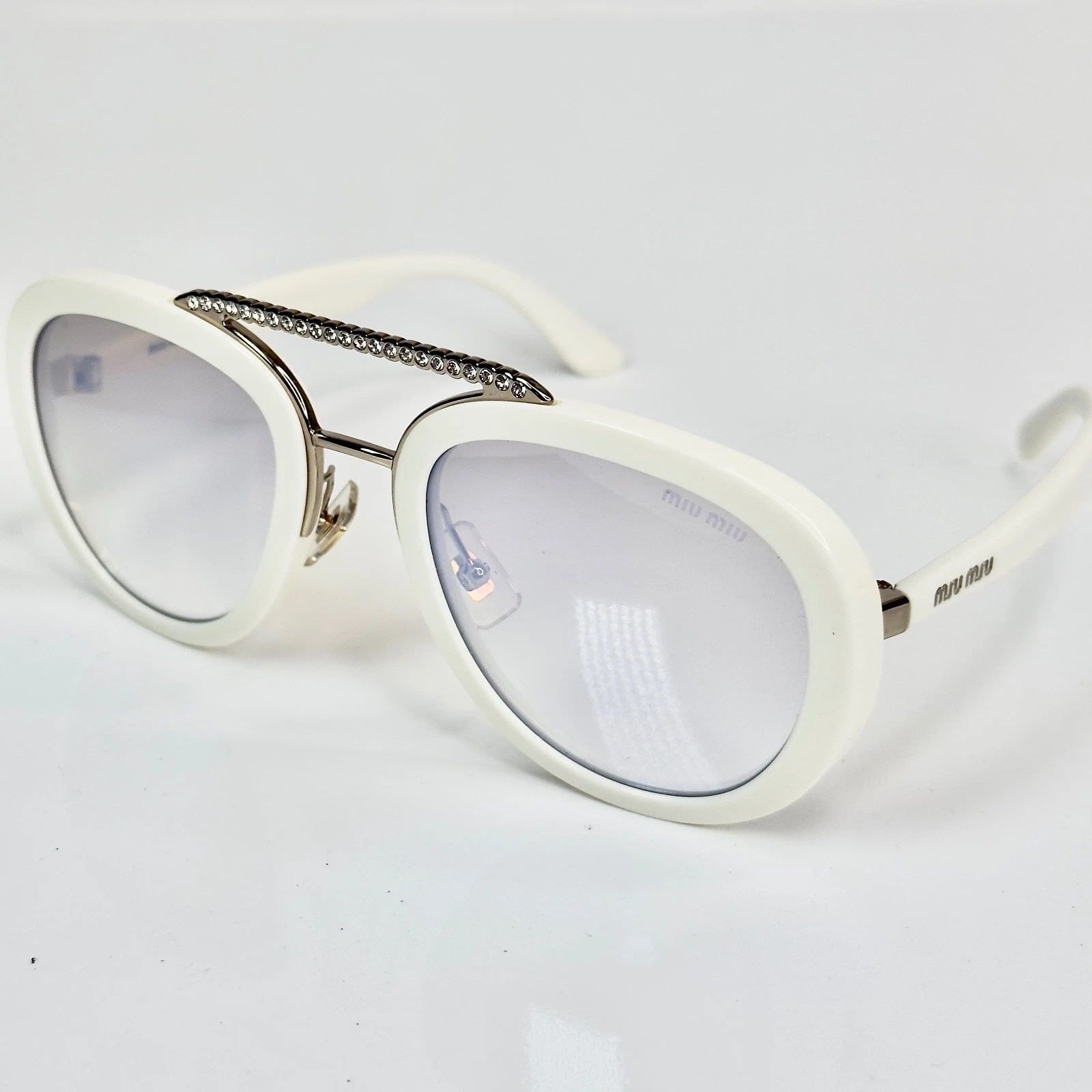 Miu Miu MIU MIU MU05VS COLLECTION 05V White Silver Aviator Sunglass Size ONE SIZE - 4 Thumbnail