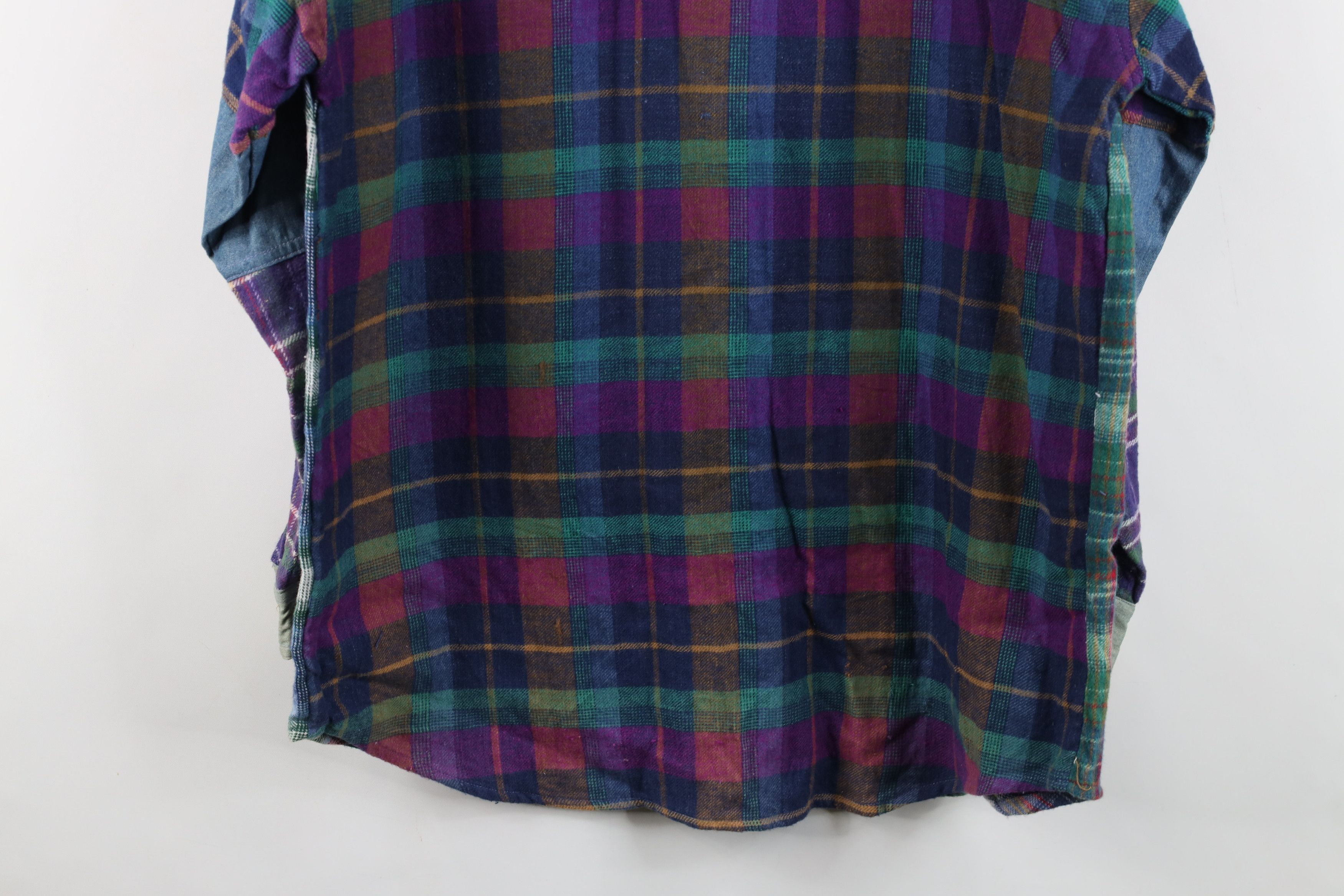 Vintage Vintage 90s Streetwear Denim Trim Flannel Button Shirt Plaid Size L / US 10 / IT 46 - 14 Thumbnail