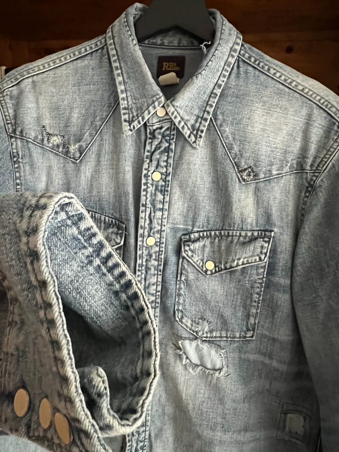 RRL Ralph Lauren RRL Double RL Patched Distressed Denim LS Shirt M Size US M / EU 48-50 / 2 - 4 Thumbnail