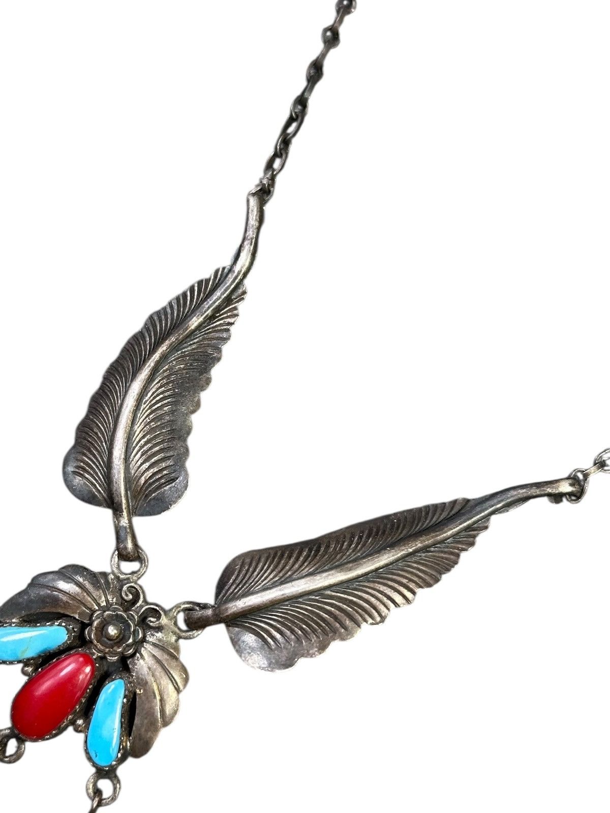 Vintage 90s NAVAJO STERLING SILVER WITH CORAL AND TURQUOISE NECKLACE Size ONE SIZE - 5 Thumbnail