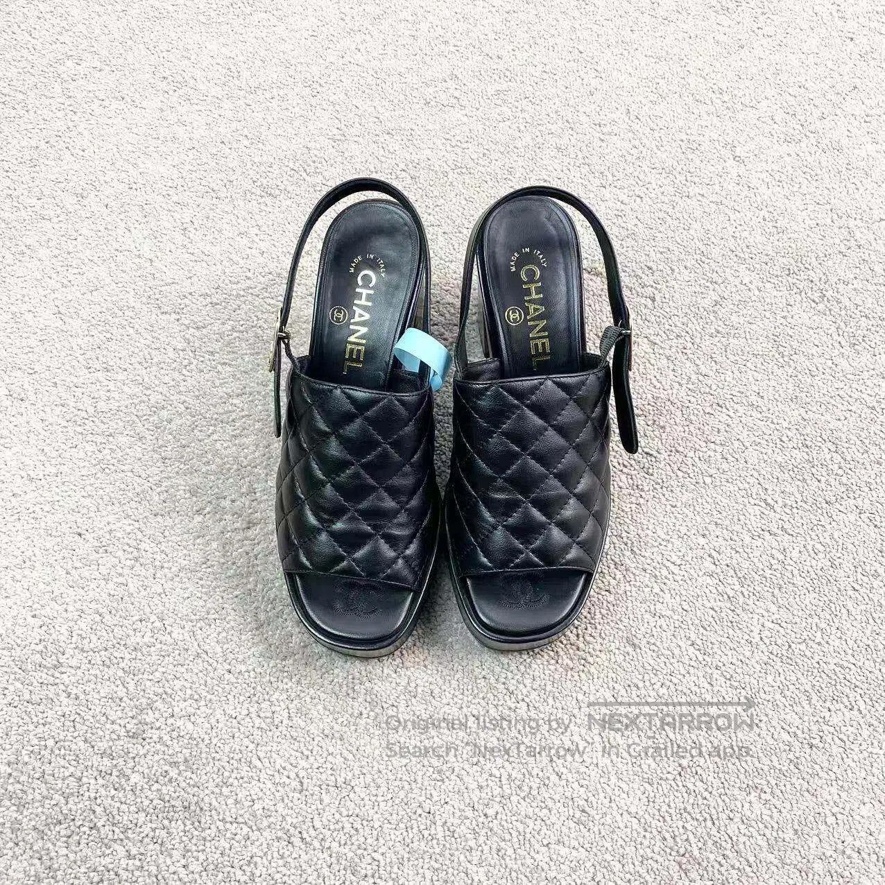 Chanel Chanel 24P black diamond checkered block heel sandals| Size US 6.5 / IT 36.5 - 3 Thumbnail