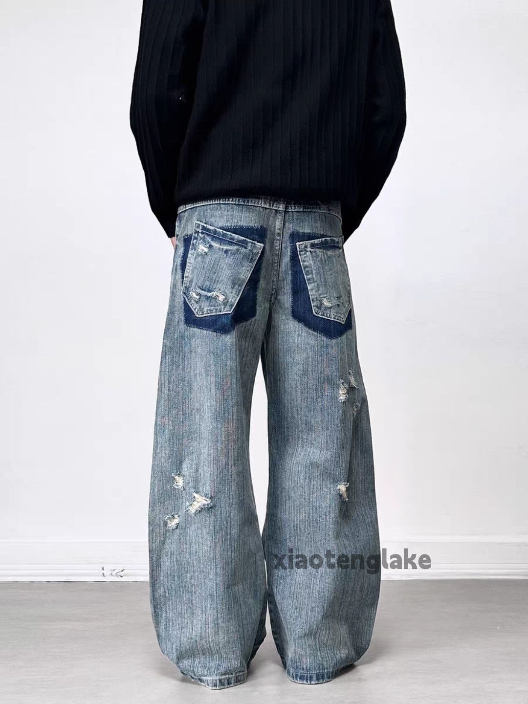 Jean ltx vintage washed faded double waist loose baggy jeans Size US 32 / EU 48 - 2 Thumbnail