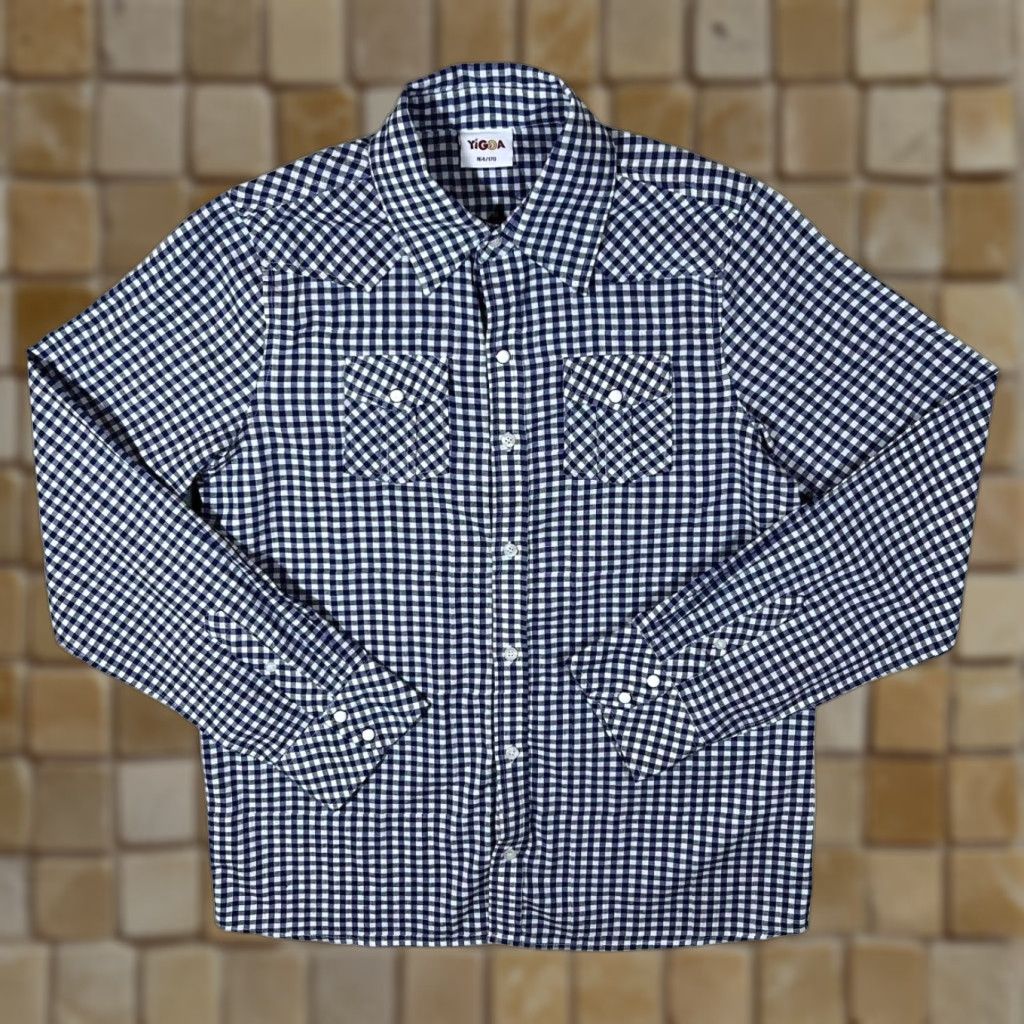 Vintage Vintage Yigga Cowboy Western Style Blue White Plaid Check Long Sleeve Shirt M Size US M / EU 48-50 / 2 - 1 Thumbnail