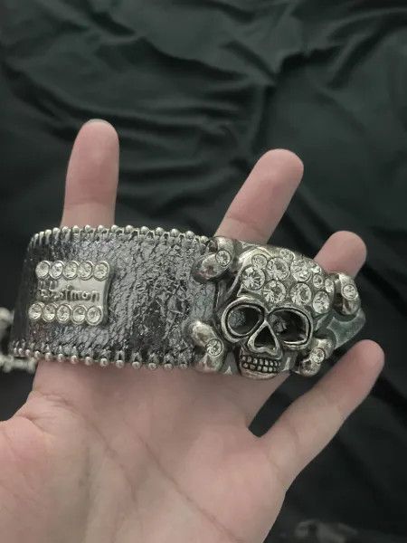 B.B. Simon B.B. Simon Silver Skull Pile Belt Size 28 - 5 Thumbnail