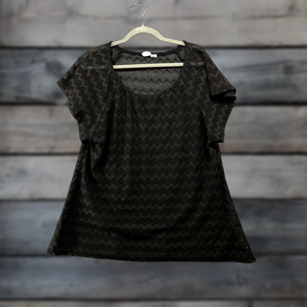 Vintage LAGACI Blouse Shirt Women's XL Black Cotton Blend Round Neck Zigzag Seethrough Tunic 2000s Event Boys? No.-End: Womens Size XL / US 12-14 / IT 48-50 - 1 Thumbnail
