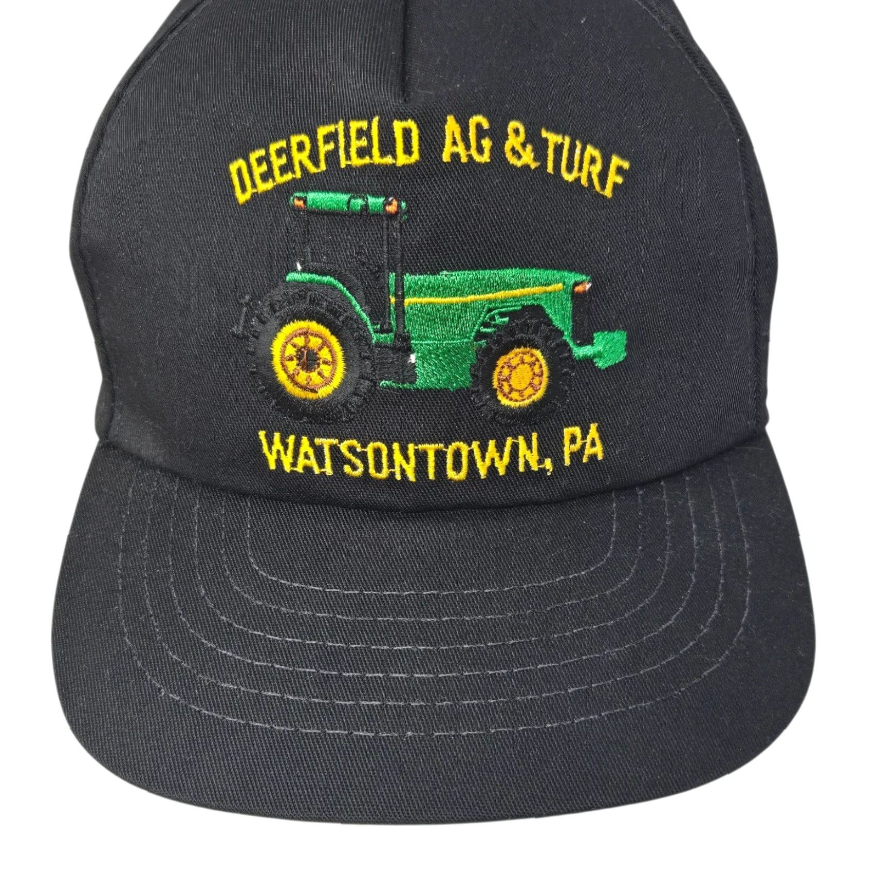 Vintage VINTAGE Deerfield AG & Turf Hat Cap Strap Back John Deere Tractor Black USA Made Size ONE SIZE - 2 Thumbnail