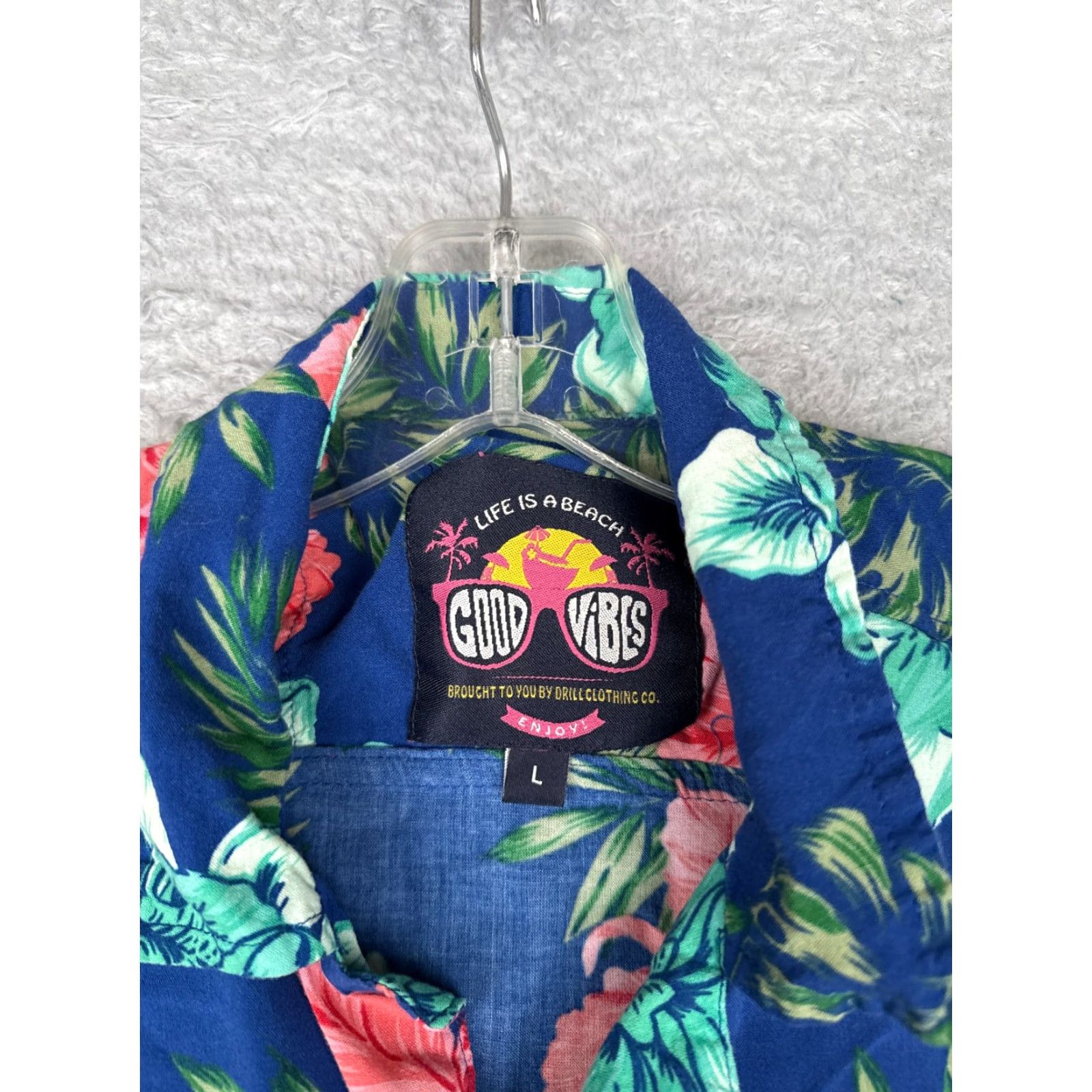 Vintage Good Vibes Shirt Men Large Blue Pink Green Floral Button Up Hawaiian Rayon Size US L / EU 52-54 / 3 - 6 Thumbnail