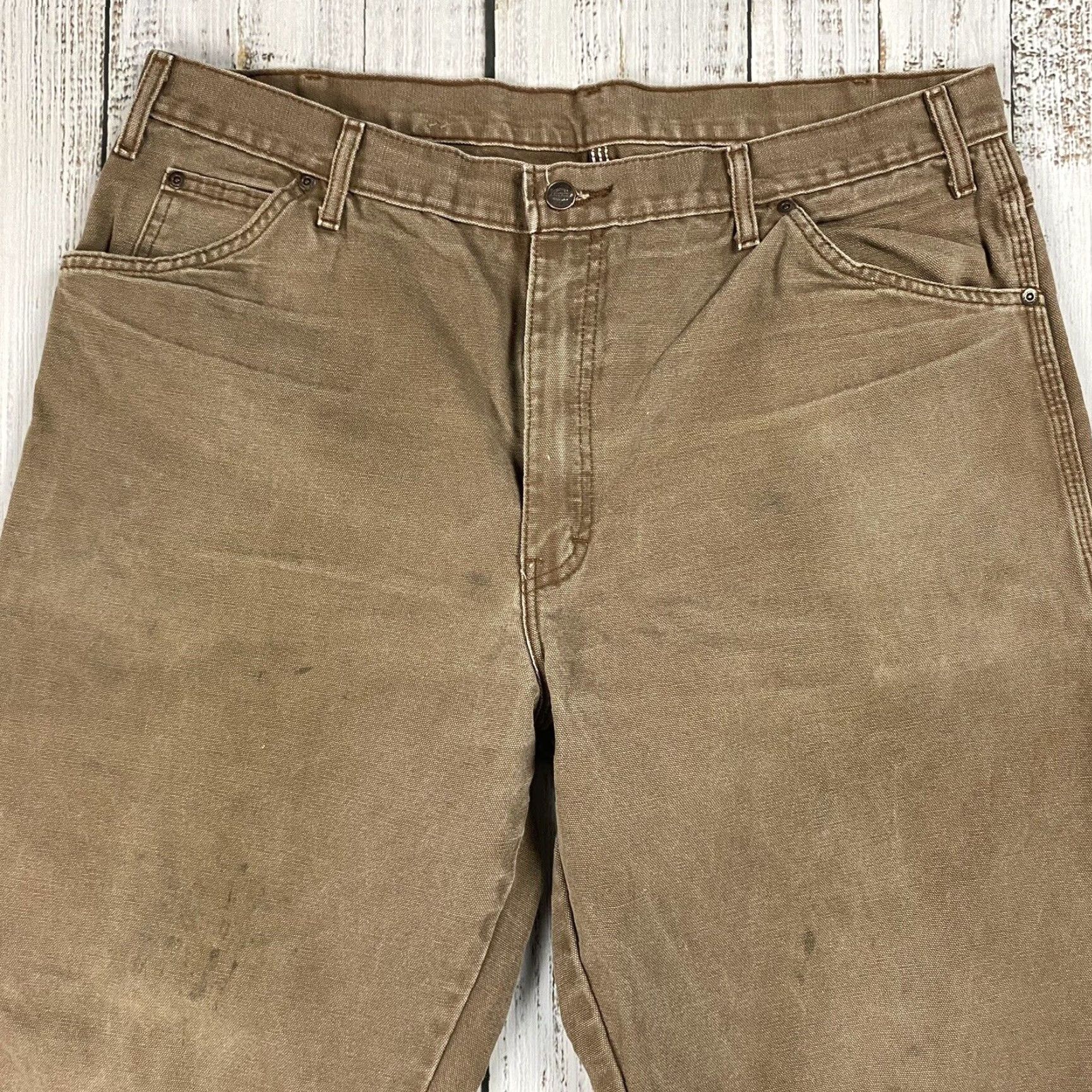 Dickies DICKIES Mens Relaxed Straight Leg Duck Carpenter Pants Distressed Brown 38x34 Size US 38 / EU 54 - 6 Thumbnail