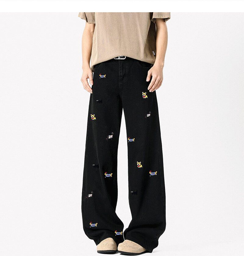 Japanese Brand Men's straight washed bootcut dachshund embroidered jeans Size US 32 / EU 48 - 2 Thumbnail