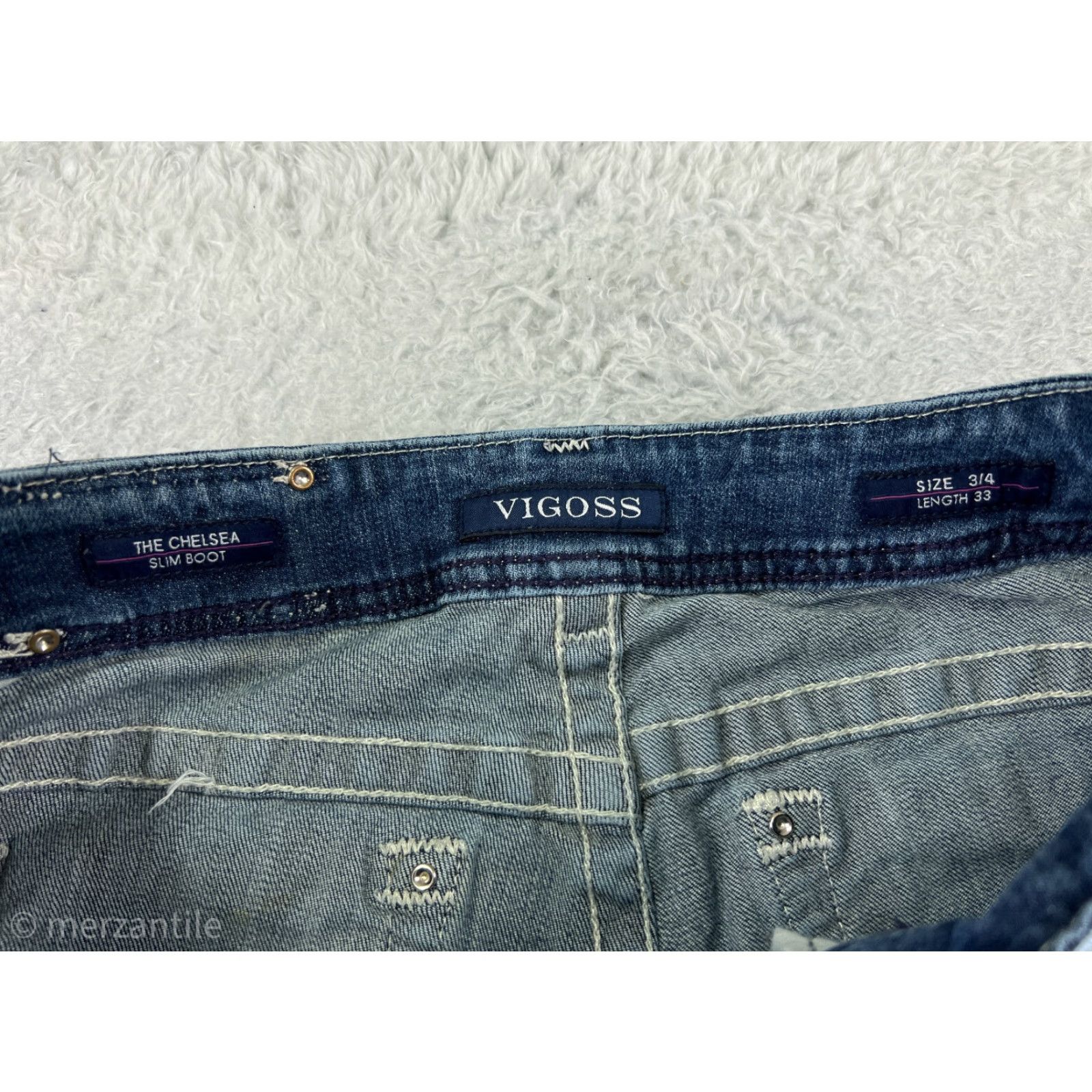Vintage VIGOSS Womens Jeans Bootcut 4 Blue Denim Slim Distressed Embroidered Zip Fly Pant Size 27" / US 4 / IT 40 - 7 Thumbnail