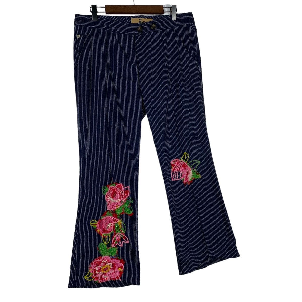John Galliano Vintage John Galliano Floral Embroidered Pinstripe Trousers Size 32" / US 10 / IT 46 - 2 Thumbnail