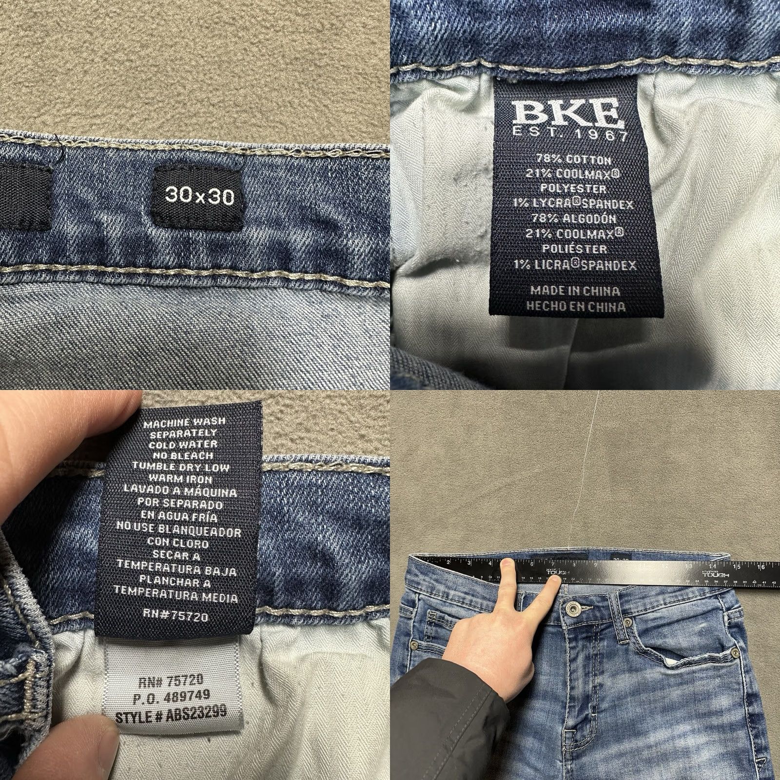 Vintage BKE Tyler Jeans Mens 30x30 (29x28.5) Blue Denim Stretch Relaxed Fit Mid Rise GUC Size US 30 / EU 46 - 9 Thumbnail