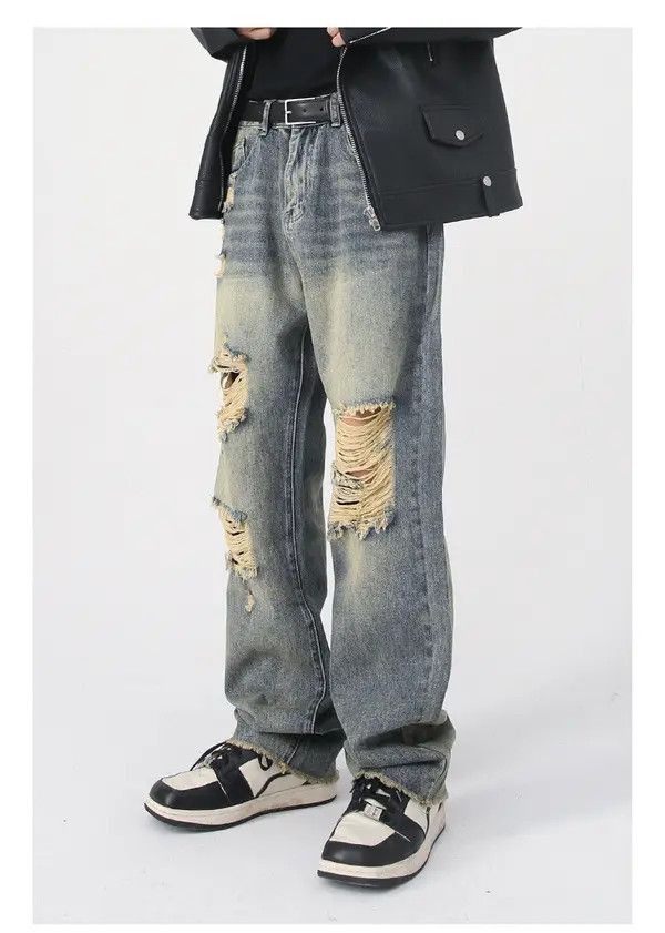 Japanese Brand Vintage distressed washed loose straight-leg ripped jeans Size US 32 / EU 48 - 4 Thumbnail