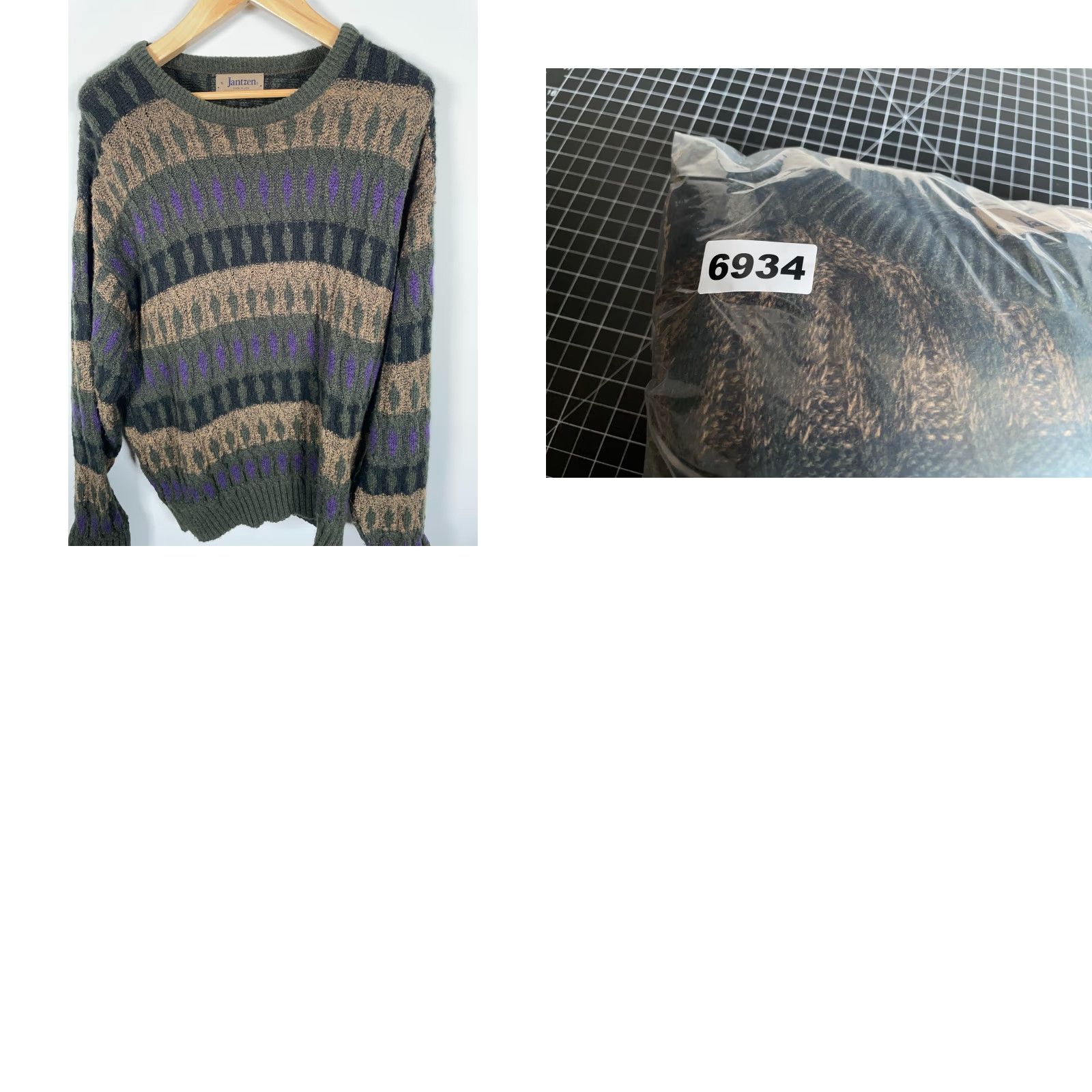 Jantzen VINTAGE Jantzen Sweater Mens XL Beige Purple Textured Knit Geometric Pattern USA Size US M / EU 48-50 / 2 - 9 Thumbnail