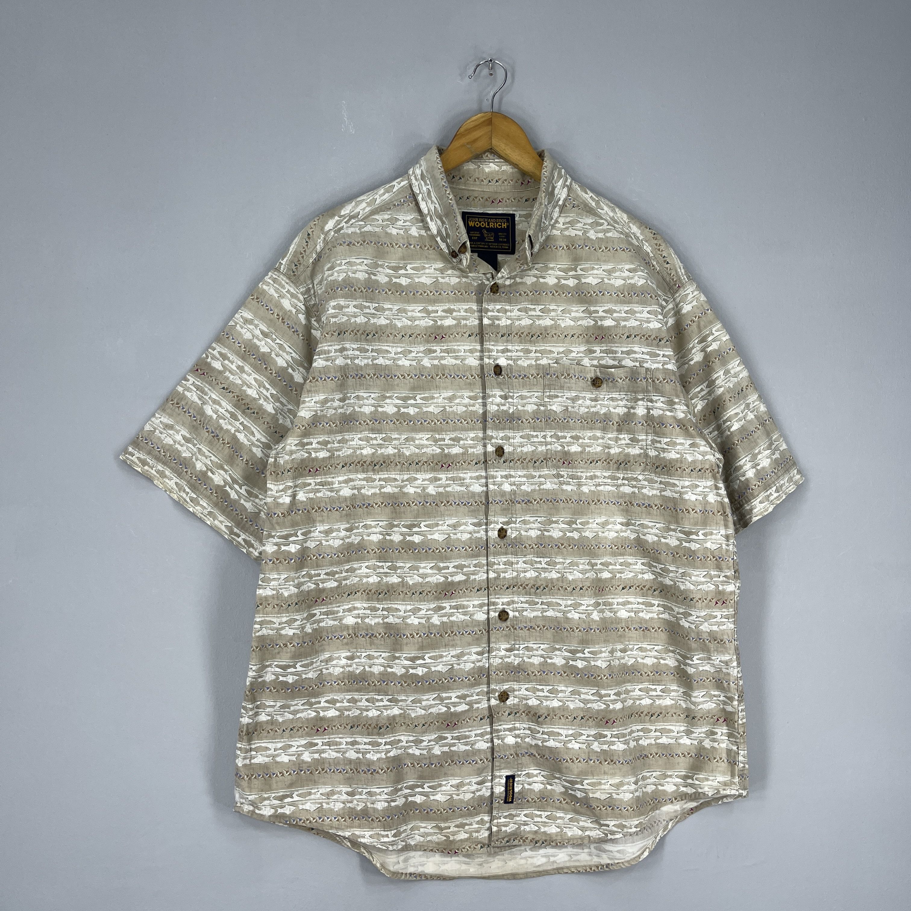 Woolrich Woolen Mills Vintage WOOLRICH Horizontal Fish Motive Printed Shirt Size US L / EU 52-54 / 3 - 5 Thumbnail