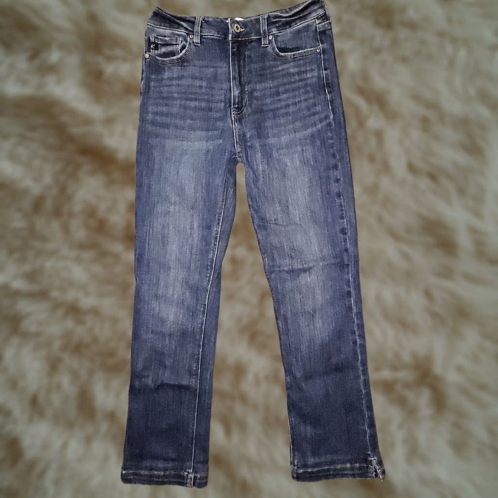 Vintage Kancan Straight Leg Jeans Women's 9 Regular Size 29 in Blue Denim Stretch Slit City Preppy HIGH RISE 27 in Inseam Mens Womens Girls Size 30" / US 8 / IT 44 - 1 Thumbnail