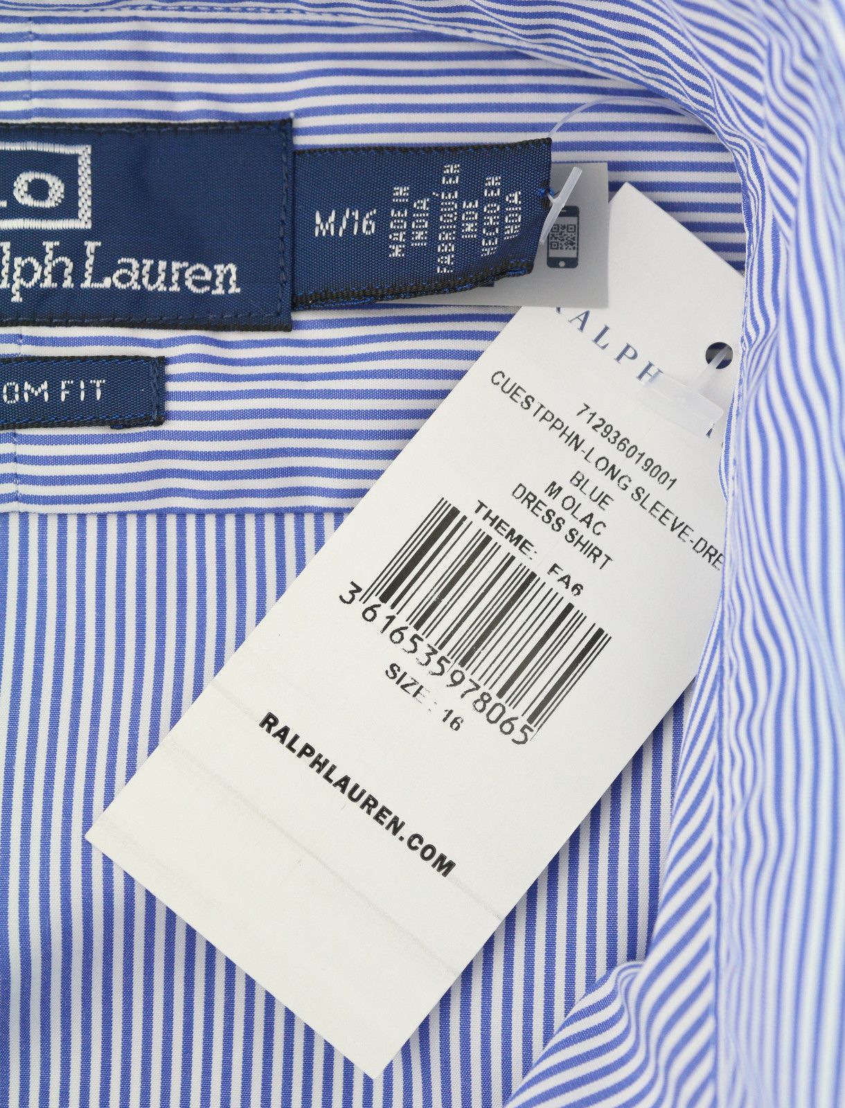 Ralph Lauren M Blue Striped Custom Fit Cutaway Logo Shirt 87013 Size US M / EU 48-50 / 2 - 7 Thumbnail