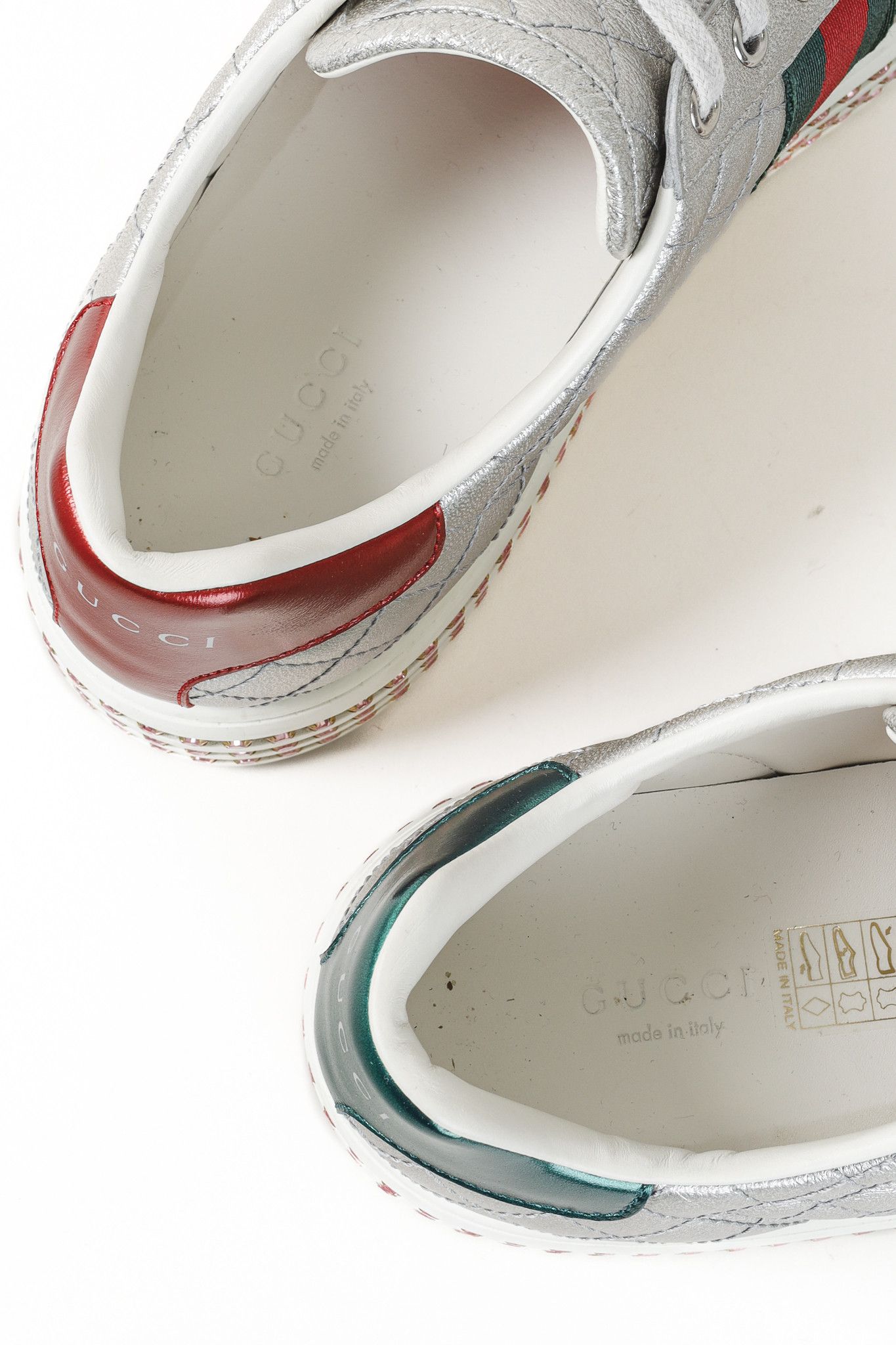 Gucci Gucci Ace Silver Quilted-Leather Crystal-Platform Sneakers Size US 9.5 / IT 39.5 - 12 Thumbnail
