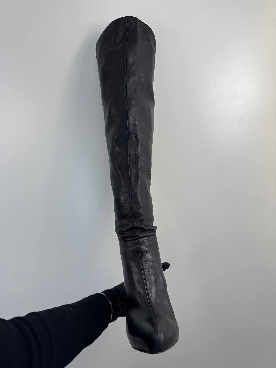 H&M A.R. H&M Black Leather Over Knee Thigh High Boots Gold EU40 Size US 9 / IT 39 - 2 Thumbnail